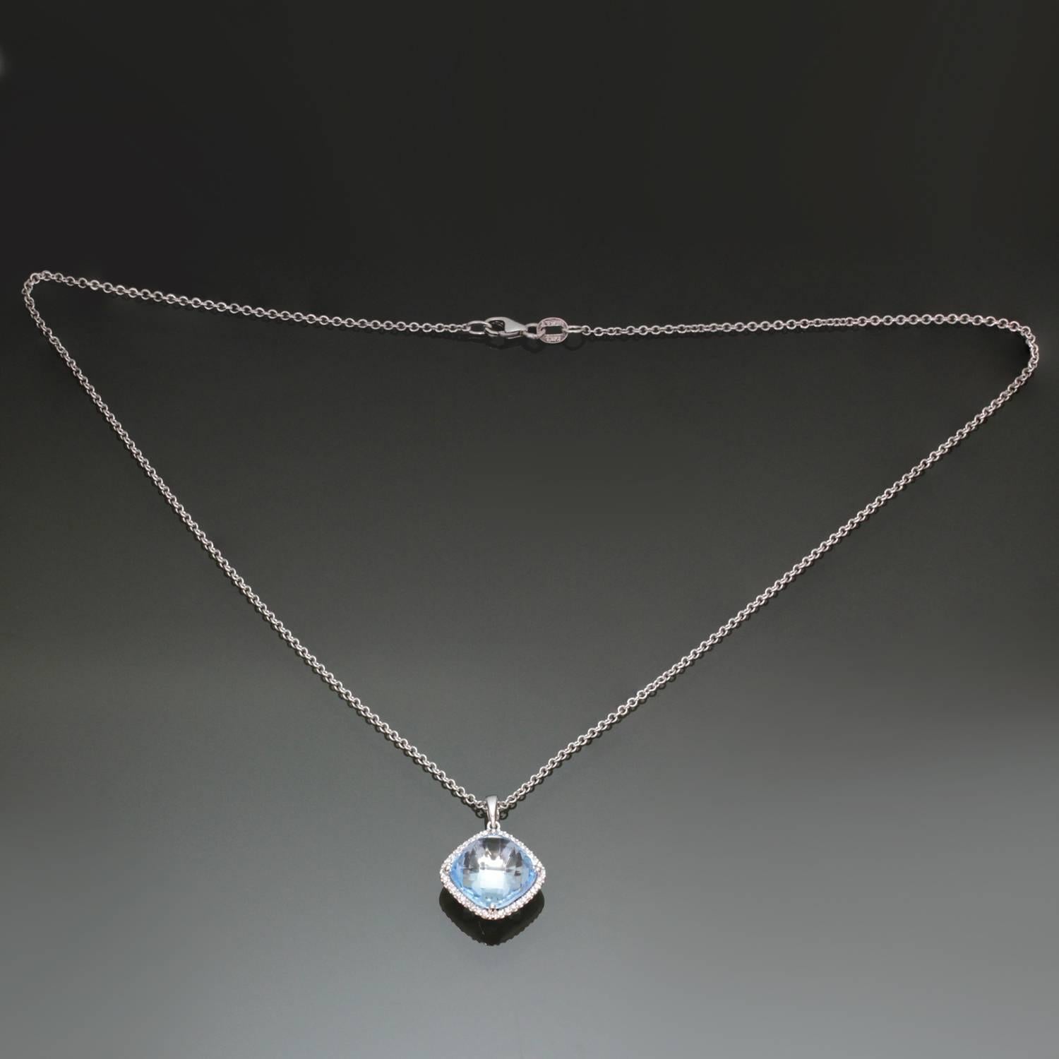 Brilliant Cut Diamond Blue Topaz White Gold Pendant Necklace