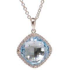 Diamond Blue Topaz White Gold Pendant Necklace