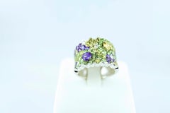 Diamond Blue Yellow Sapphire Tsavorite 18 Karat White Gold Cluster Band Ring