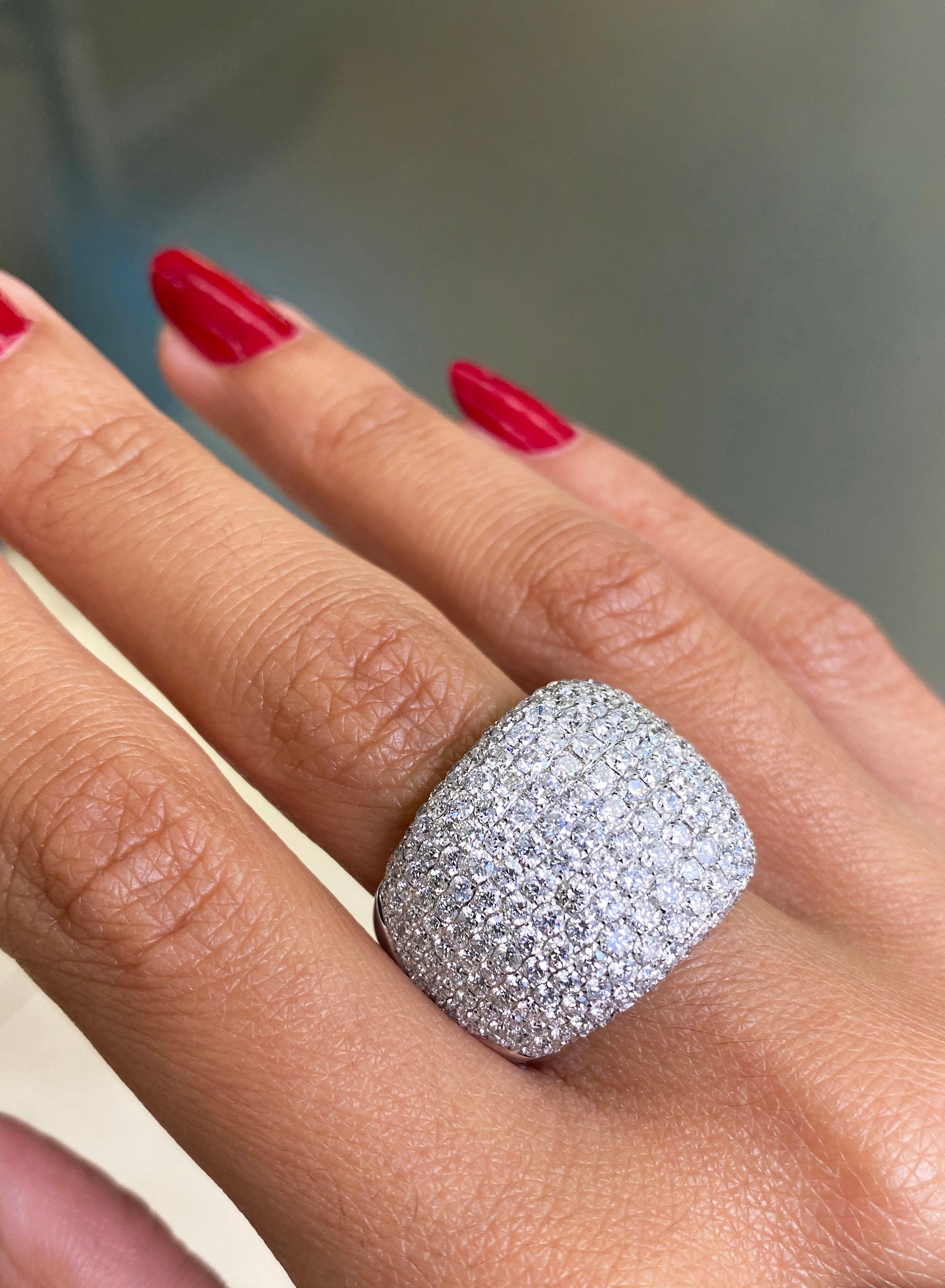 Brilliant Cut Diamond Bombé Dome Cluster 18 Carat White Gold Cocktail Ring