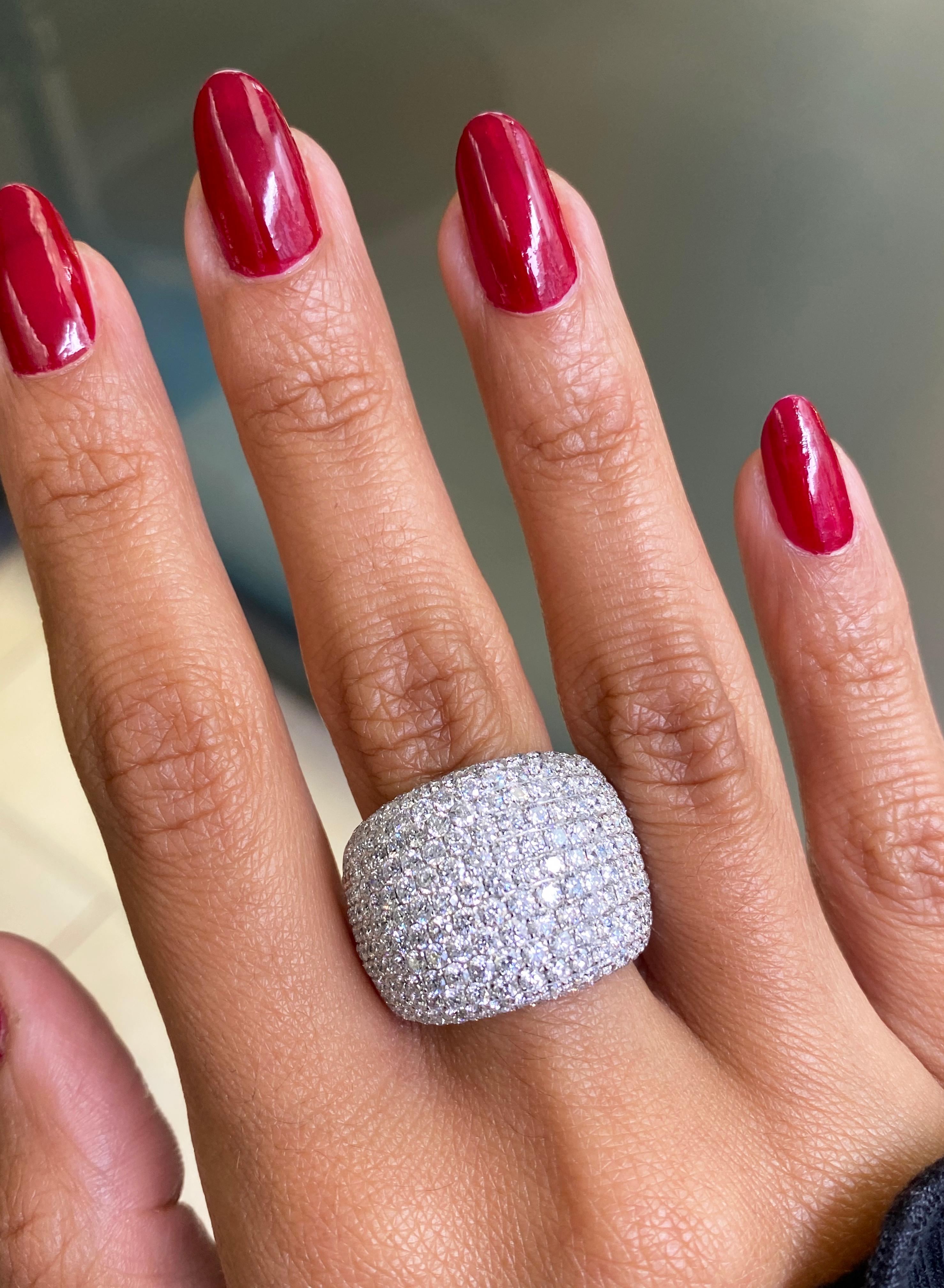 Diamond Bombé Dome Cluster 18 Carat White Gold Cocktail Ring In Excellent Condition In London, GB