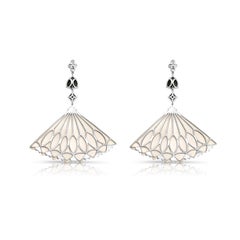 18k White Gold Argyle Blue Diamond Black Diamond Bone Fan Earrings