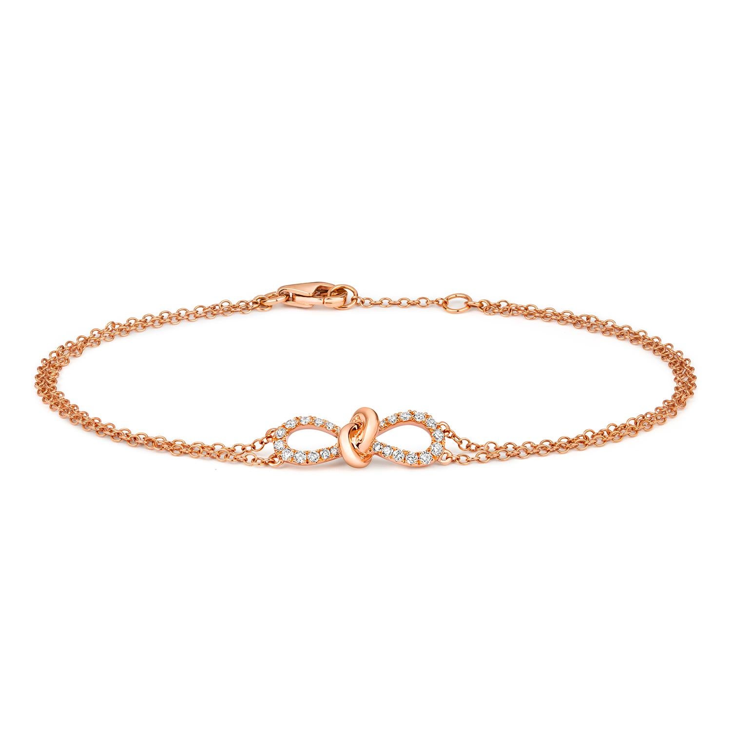DIAMOND BOW BRACELET IN 18CT ROSE Gold In New Condition For Sale In Ilford, GB