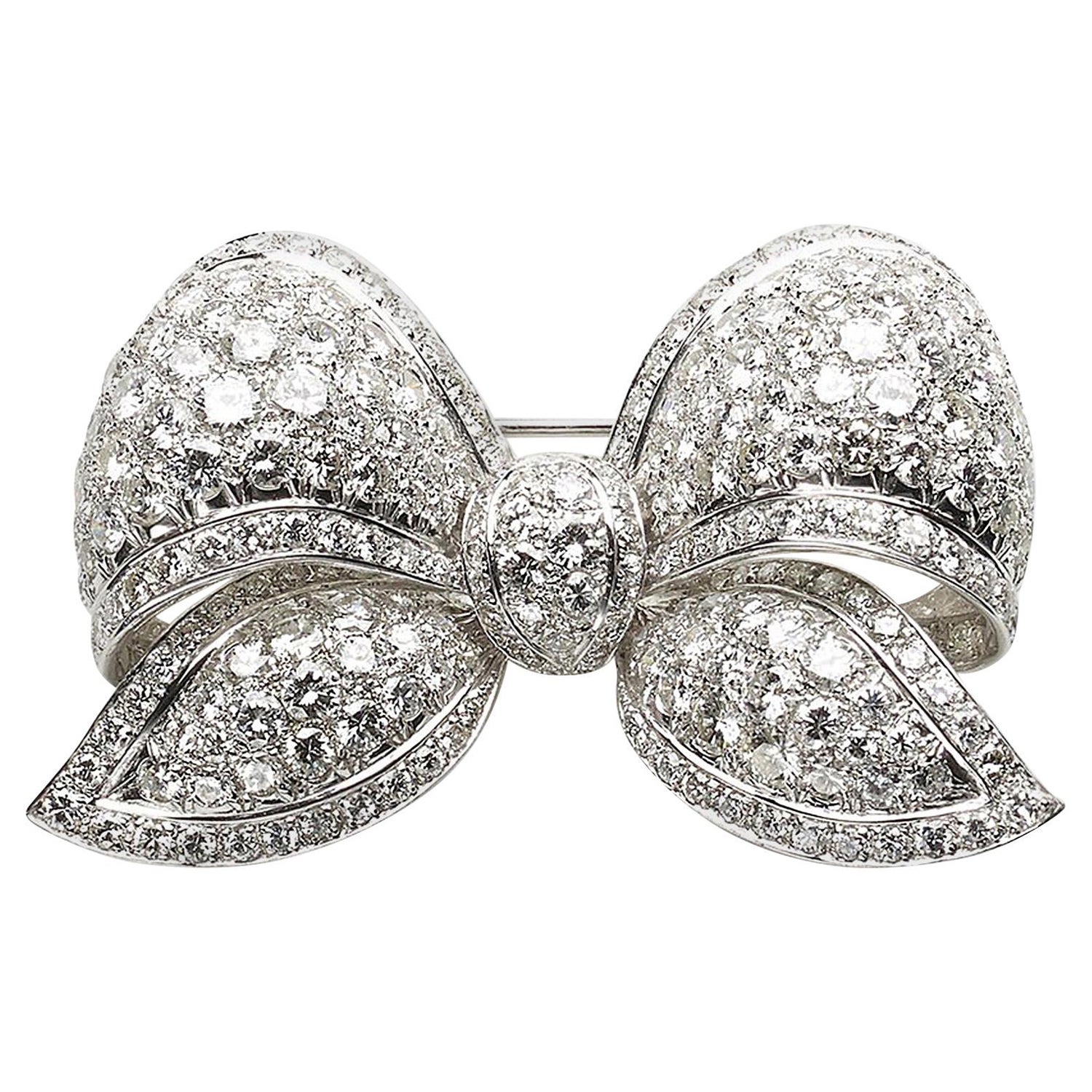 Diamond Bow Brooch, 22.00 Carat For Sale