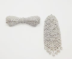 Diamond Bow Detachable Tassel Brooch Set in 18 Karat White Gold Settings