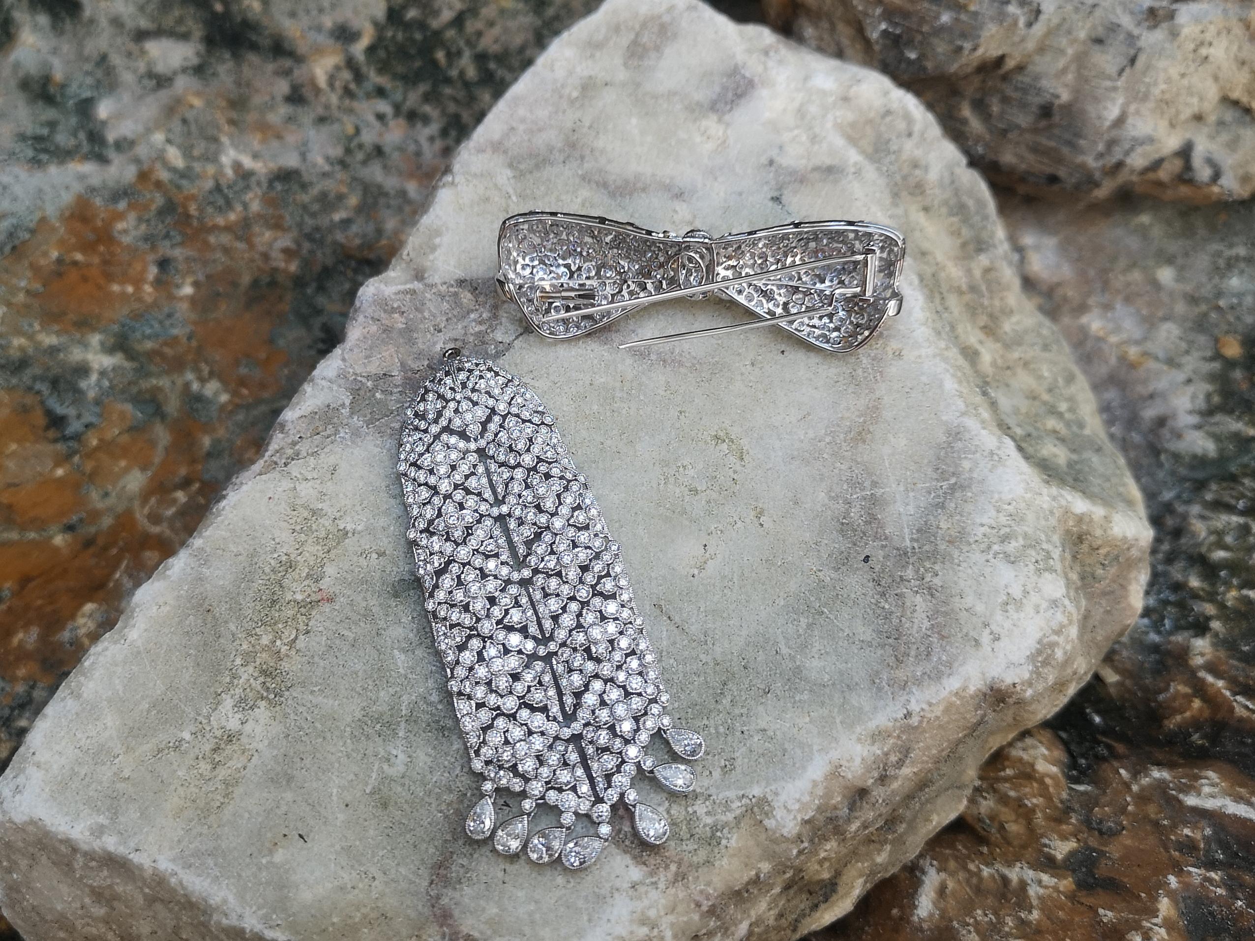 Diamond Bow Detachable Tassel Brooch Set in 18 Karat White Gold Settings For Sale 1