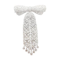 Diamond Bow Detachable Tassel Brooch Set in 18 Karat White Gold Settings