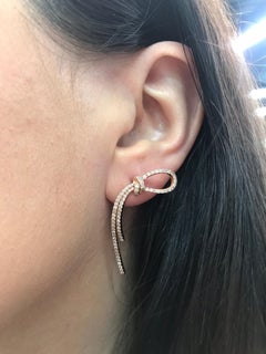 Diamond Bow Drop Earring Rose Gold 1.27 Carat 14 Karat Rose Gold