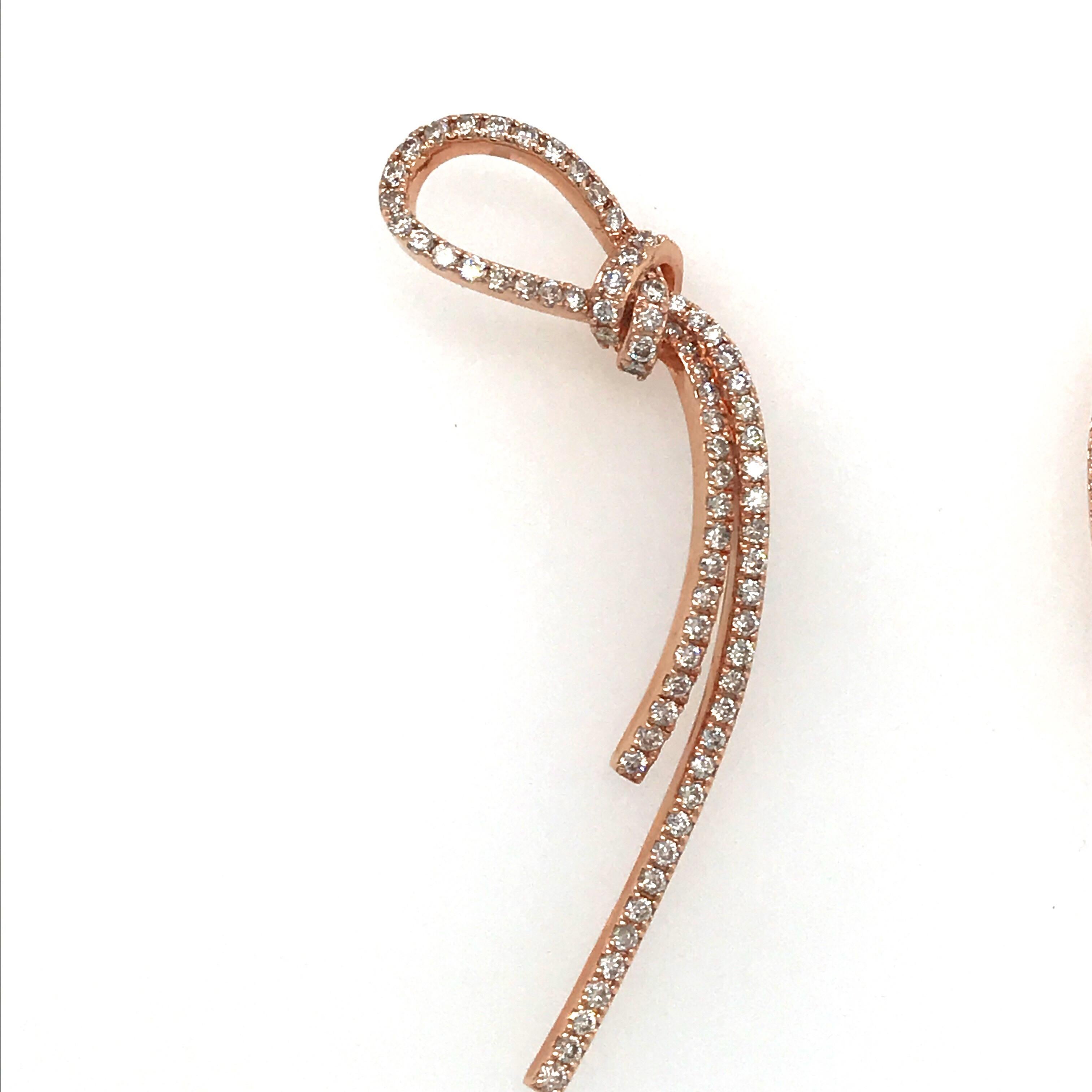 Contemporary Diamond Bow Drop Earring Rose Gold 1.27 Carat 14 Karat Rose Gold