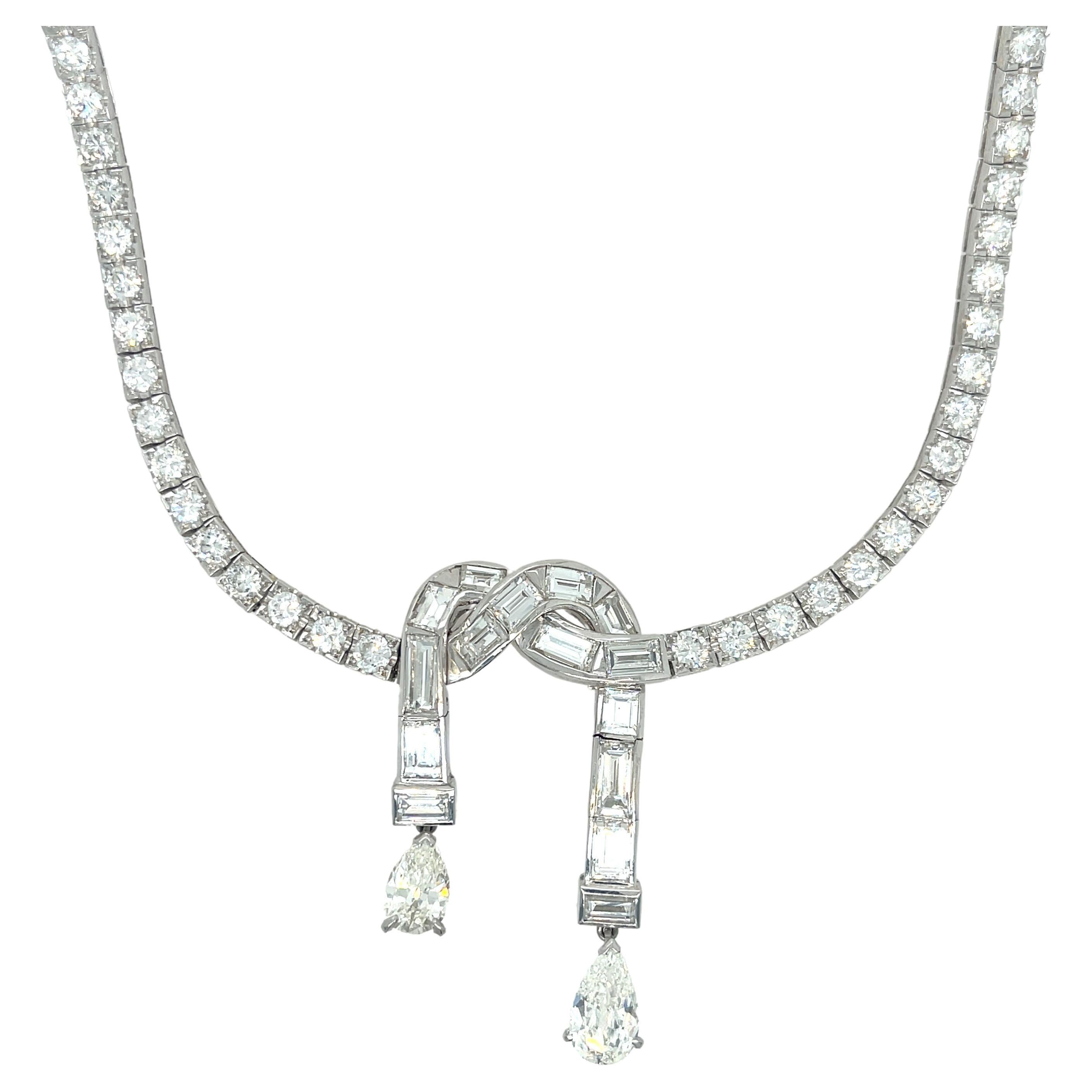 Diamond Bow Drop Necklace Platinum