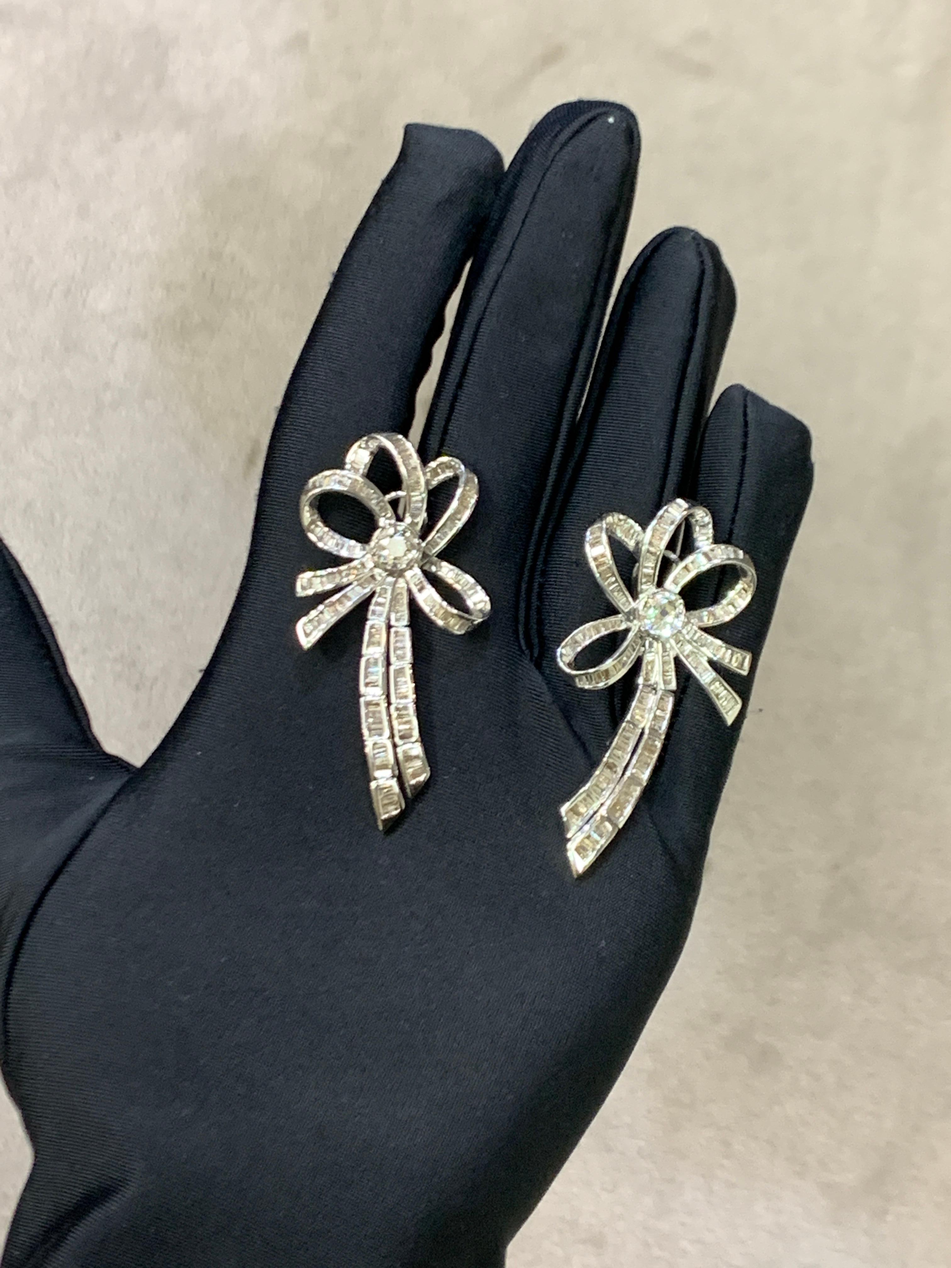 Retro Diamond Bow Earrings For Sale