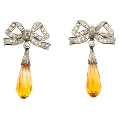 Diamond bow earrings with citrine quartz