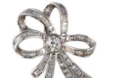 Diamond Bow Motif Earrings with Old Cut and Baguette Diamonds