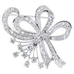 Diamond Bow Motif White Gold Vintage Brooch