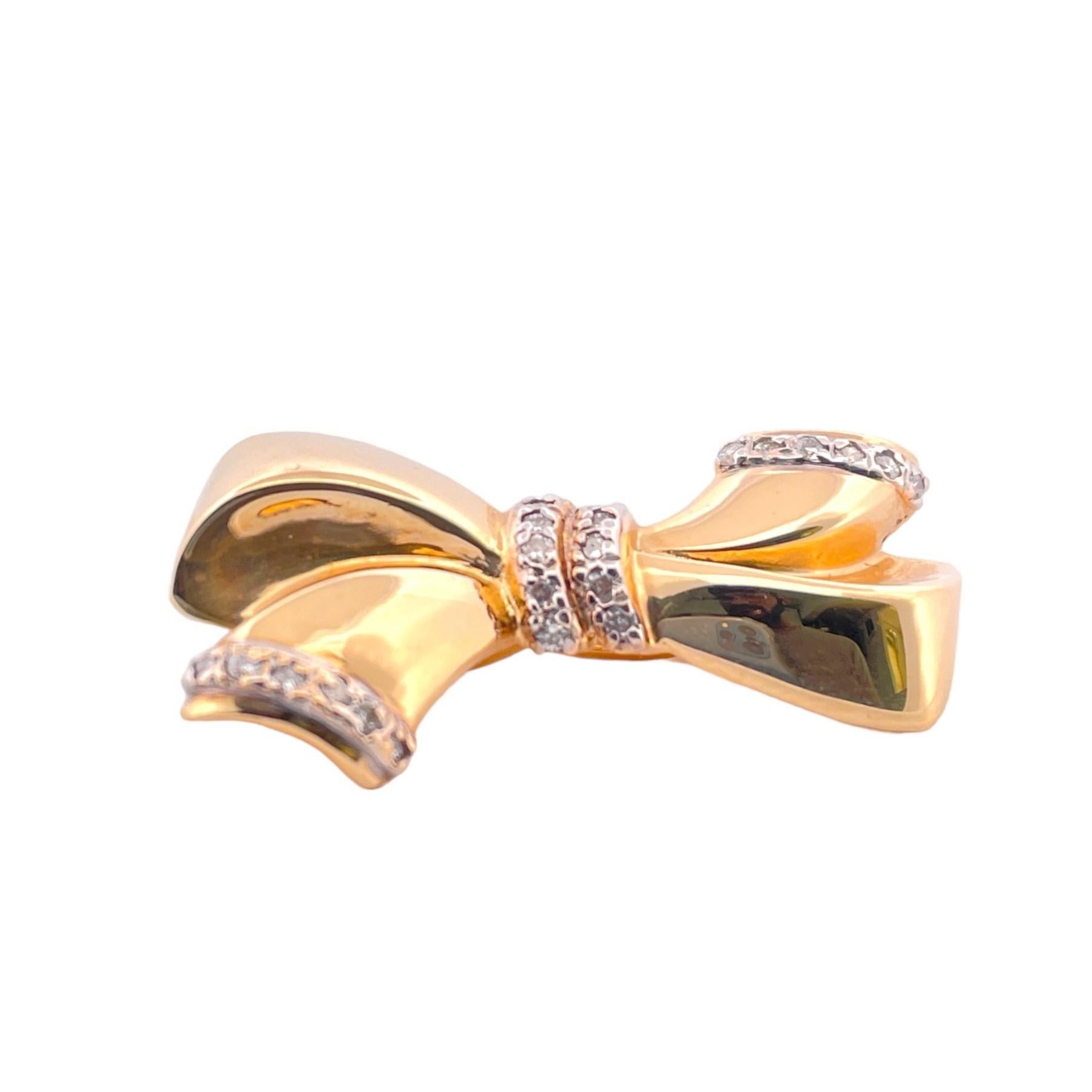 Modern Diamond Bow Pendant - 14K Yellow Gold For Sale