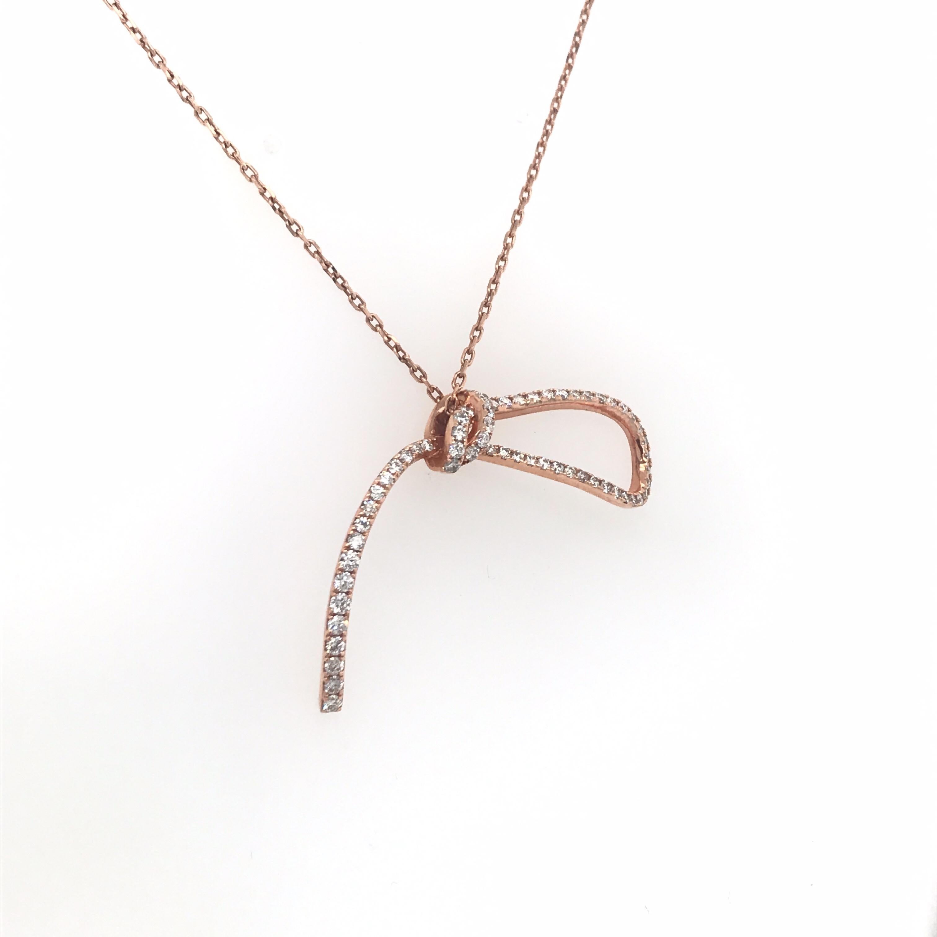 Contemporary Diamond Bow Pendant Necklace 0.88 Carat 14 Karat Rose Gold