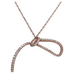 Diamond Bow Pendant Necklace 0.88 Carat 14 Karat Rose Gold