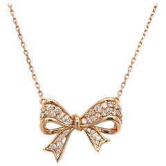 Diamond Bow Pendent Rose Gold with Box