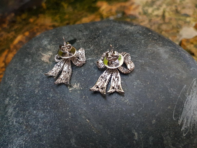 Diamond Bow Ribbon Earrings set in 18 Karat White Gold Settings For