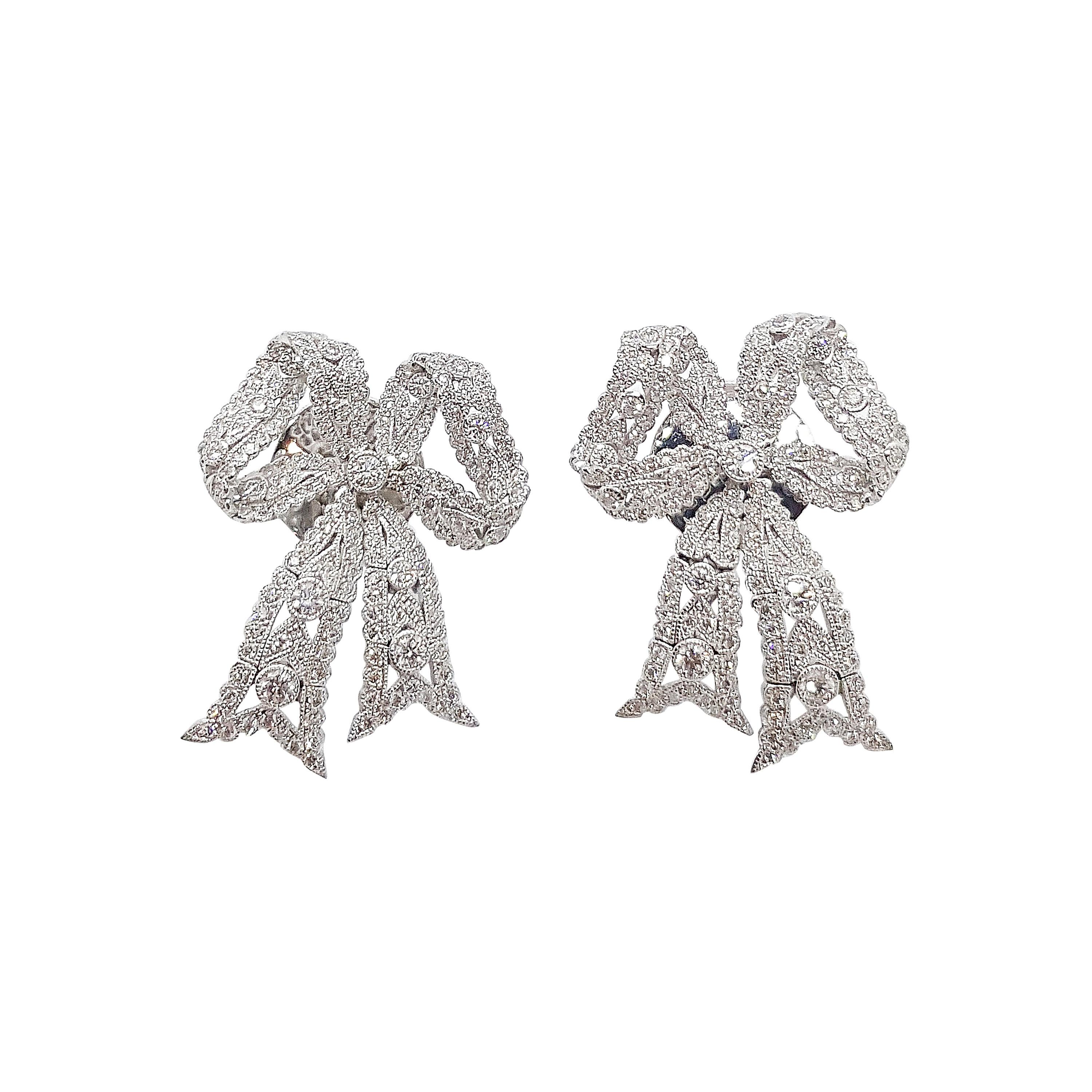 Diamond Bow Ribbon Earrings set in 18 Karat White Gold Settings