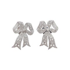 Diamond Bow Ribbon Earrings set in 18 Karat White Gold Settings