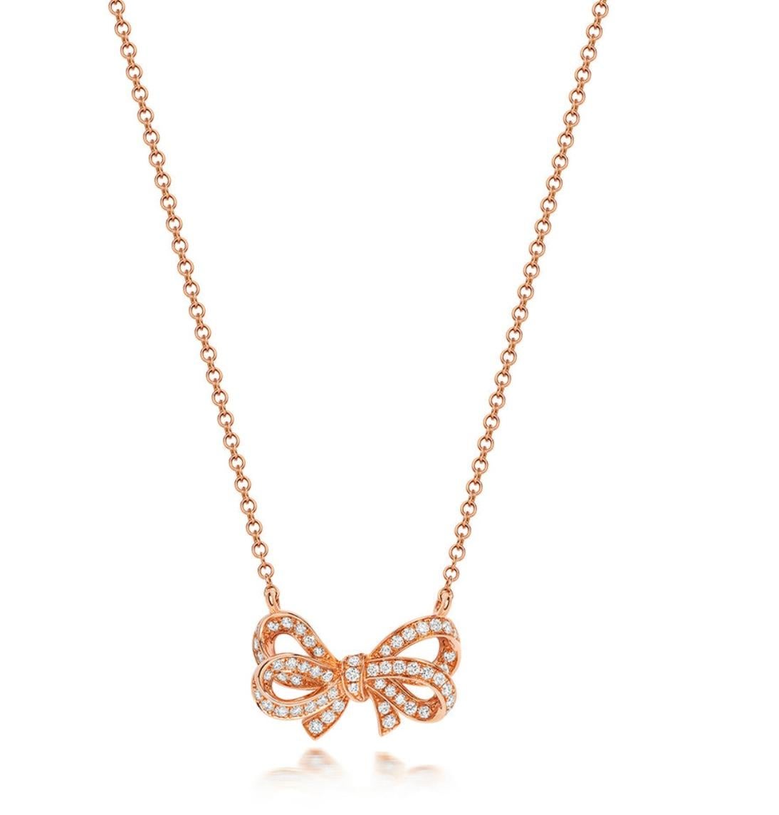 Women's DIAMOND BOW Ribbon Knot NECKLACE IN 18CT ROSE GOLD For Sale