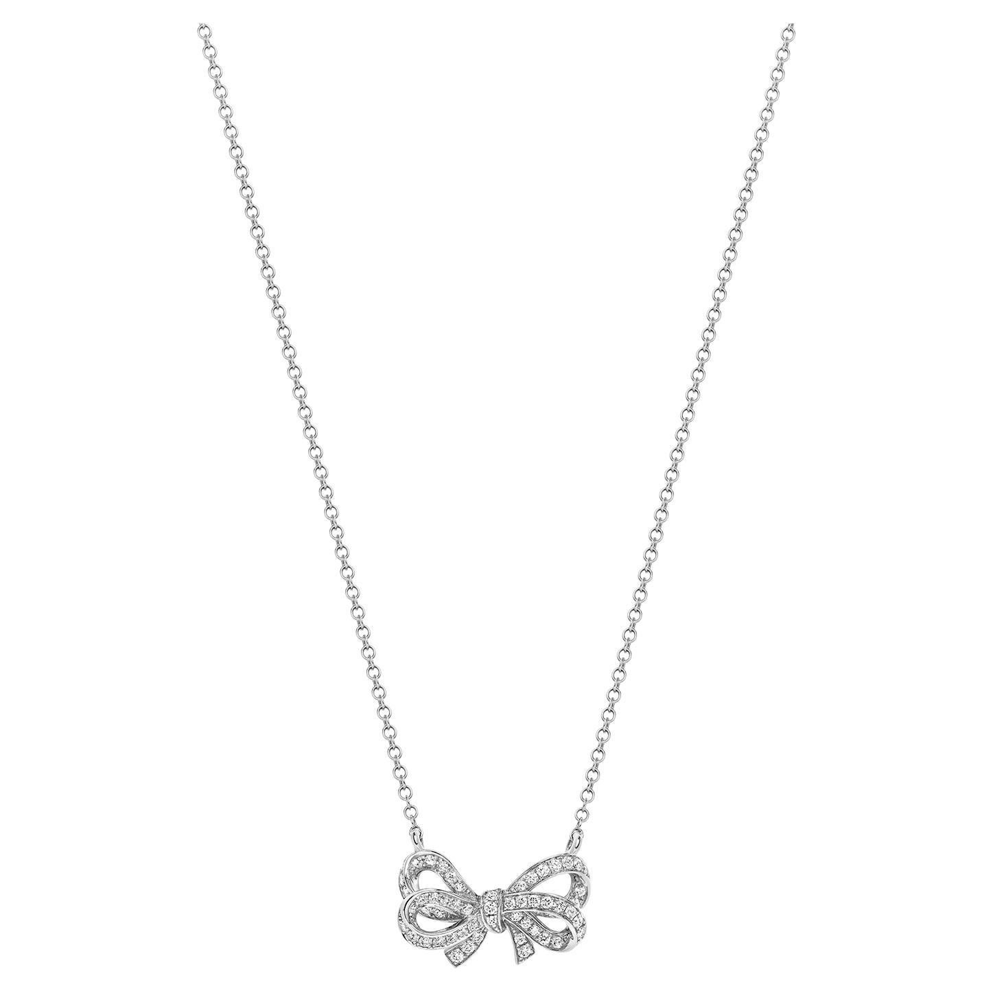 DIAMOND BOW Ribbon Knot NECKLACE IN 18CT WHITE GOLD