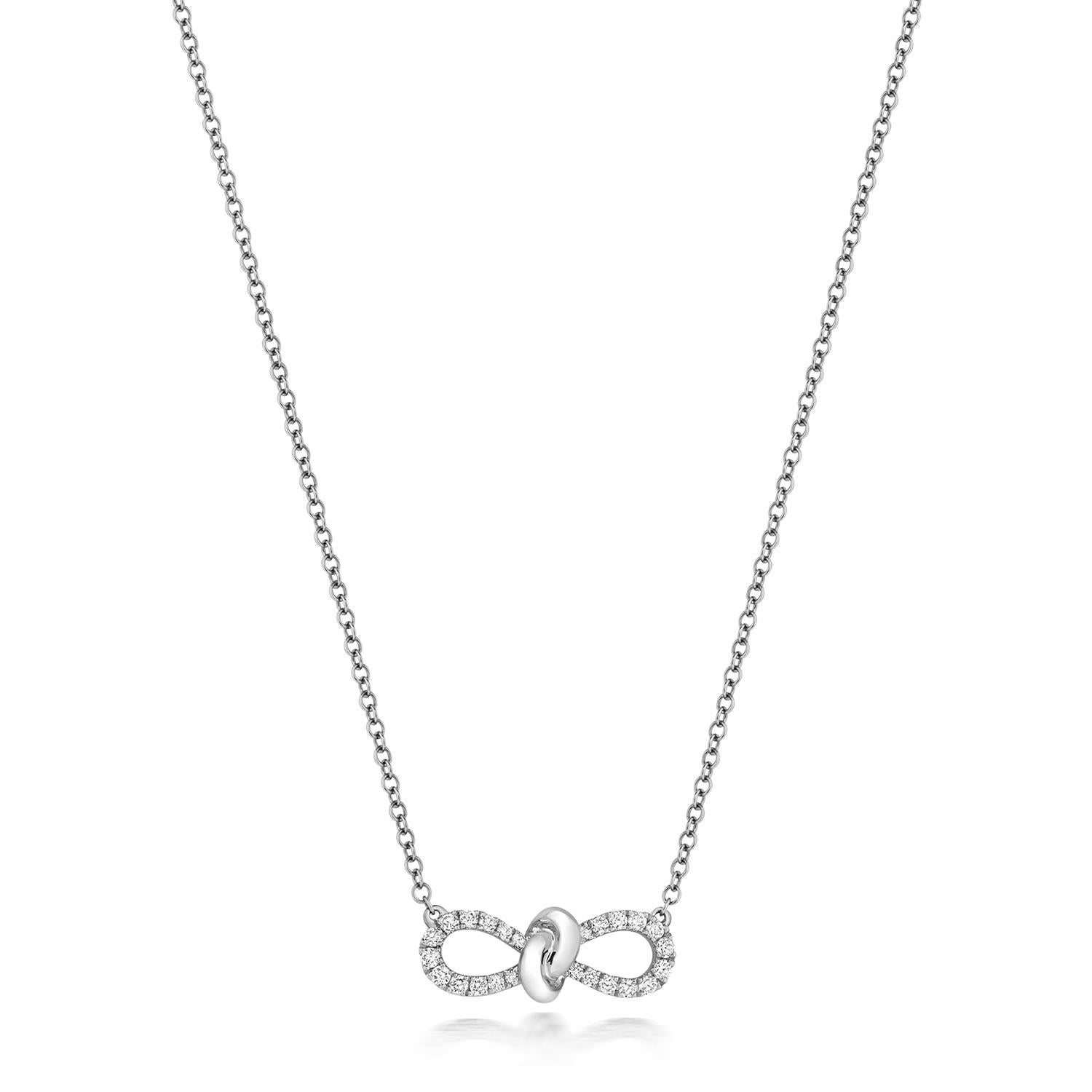 DIAMOND BOW NECKLACE 16/17INCH

18CT W/G G VS 0.19CT

Weight: 3g

Number Of Stones:24

Total Carates:0.190