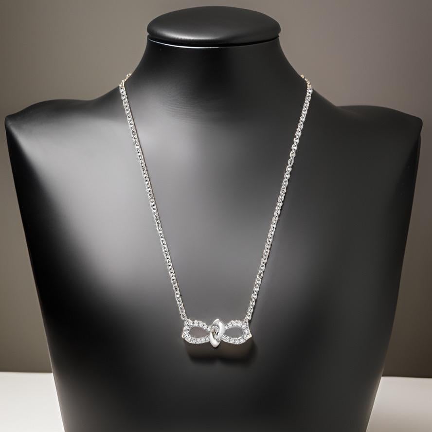 DIAMOND BOW Ribbon NECKLACE IN 18CT WHITE Gold In New Condition For Sale In Ilford, GB