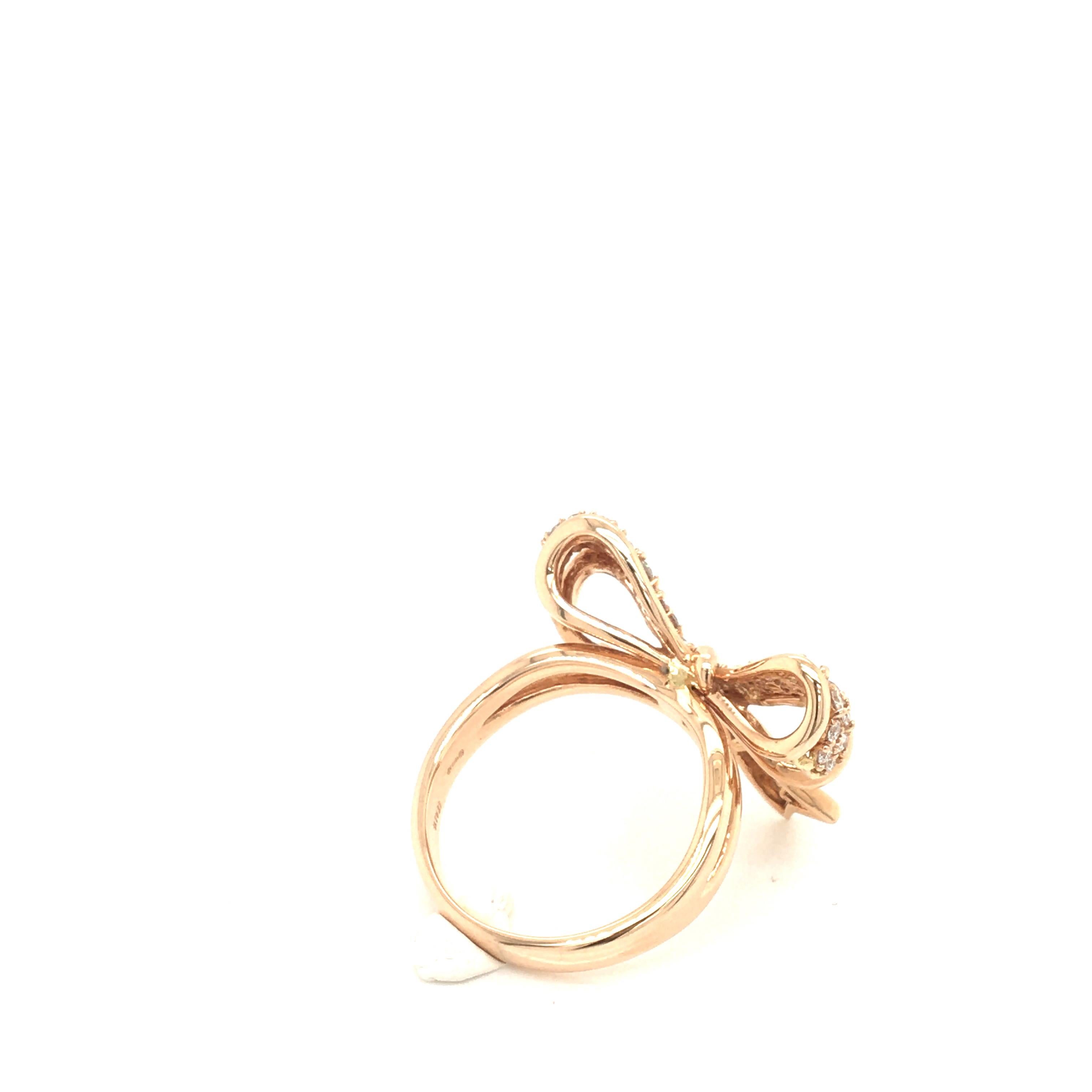 Aesthetic Movement Diamond Bow Ring Rose Gold with Box For Sale