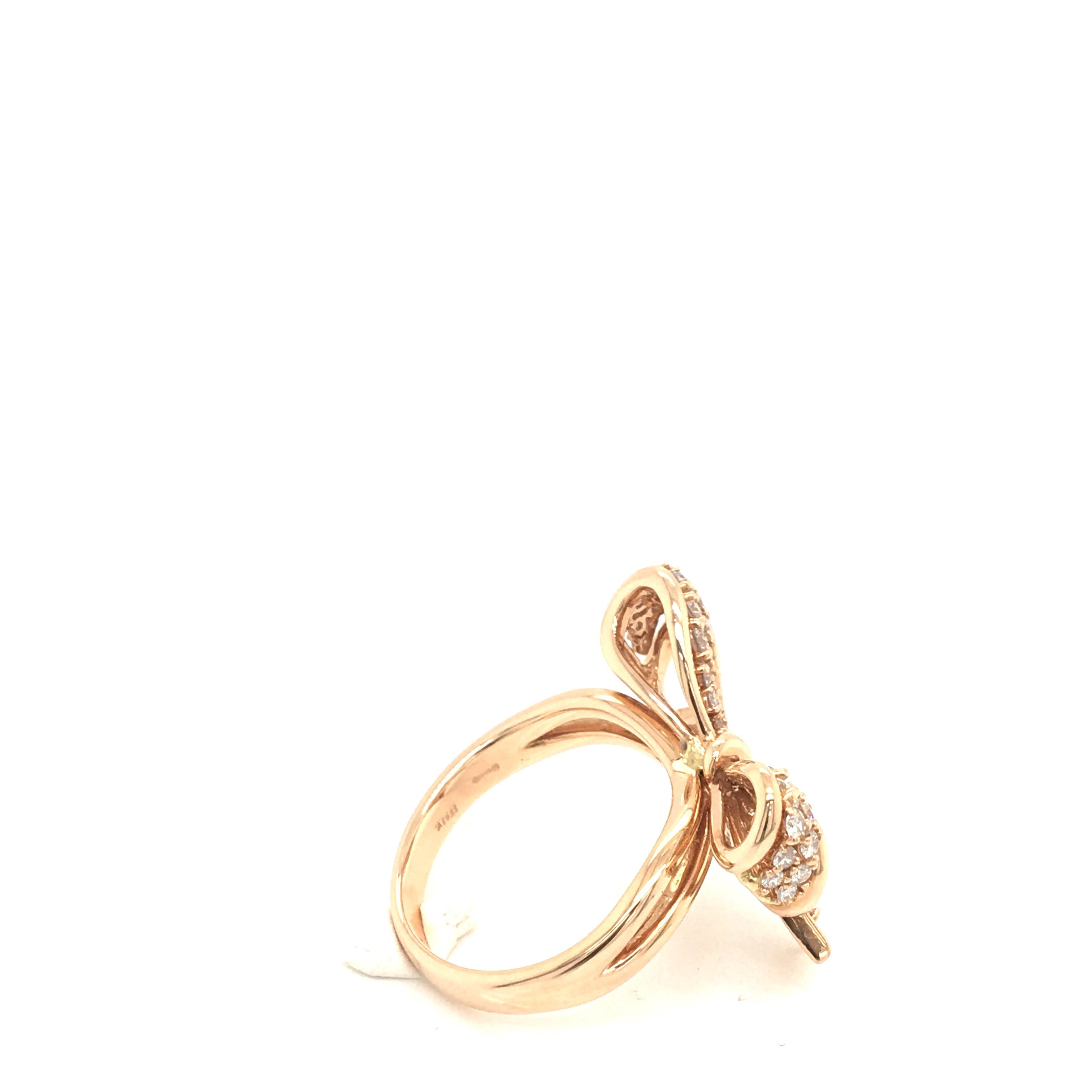 Round Cut Diamond Bow Ring Rose Gold with Box For Sale