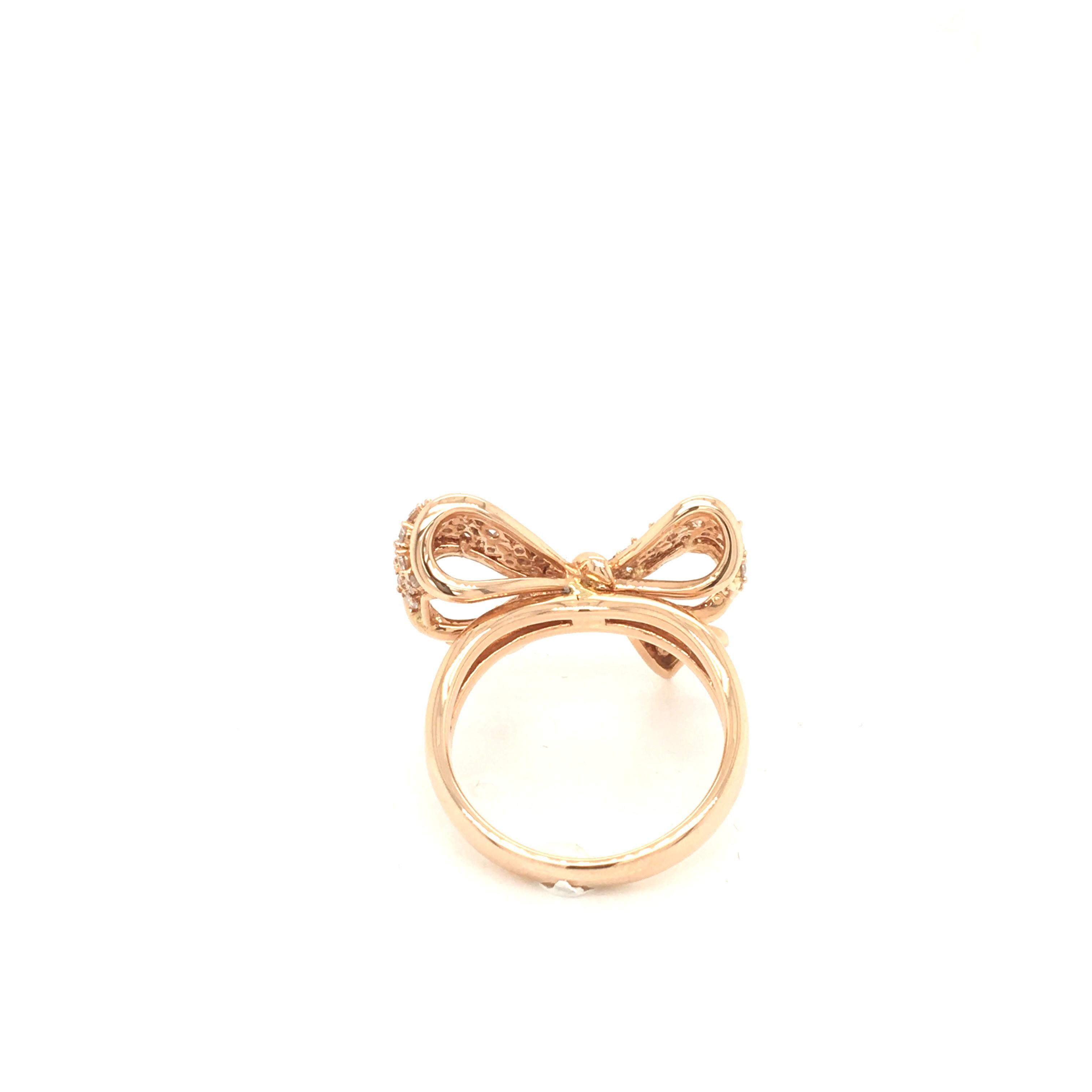 Women's Diamond Bow Ring Rose Gold with Box For Sale
