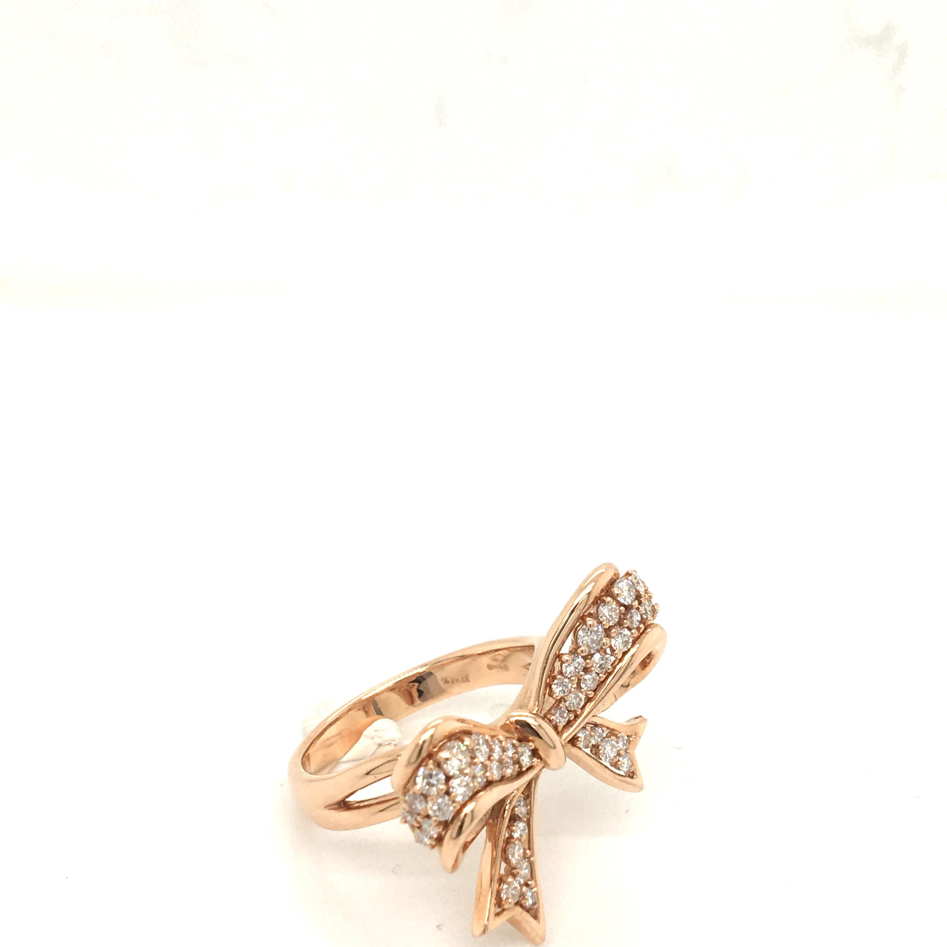 Diamond Bow Ring Rose Gold with Box For Sale 1