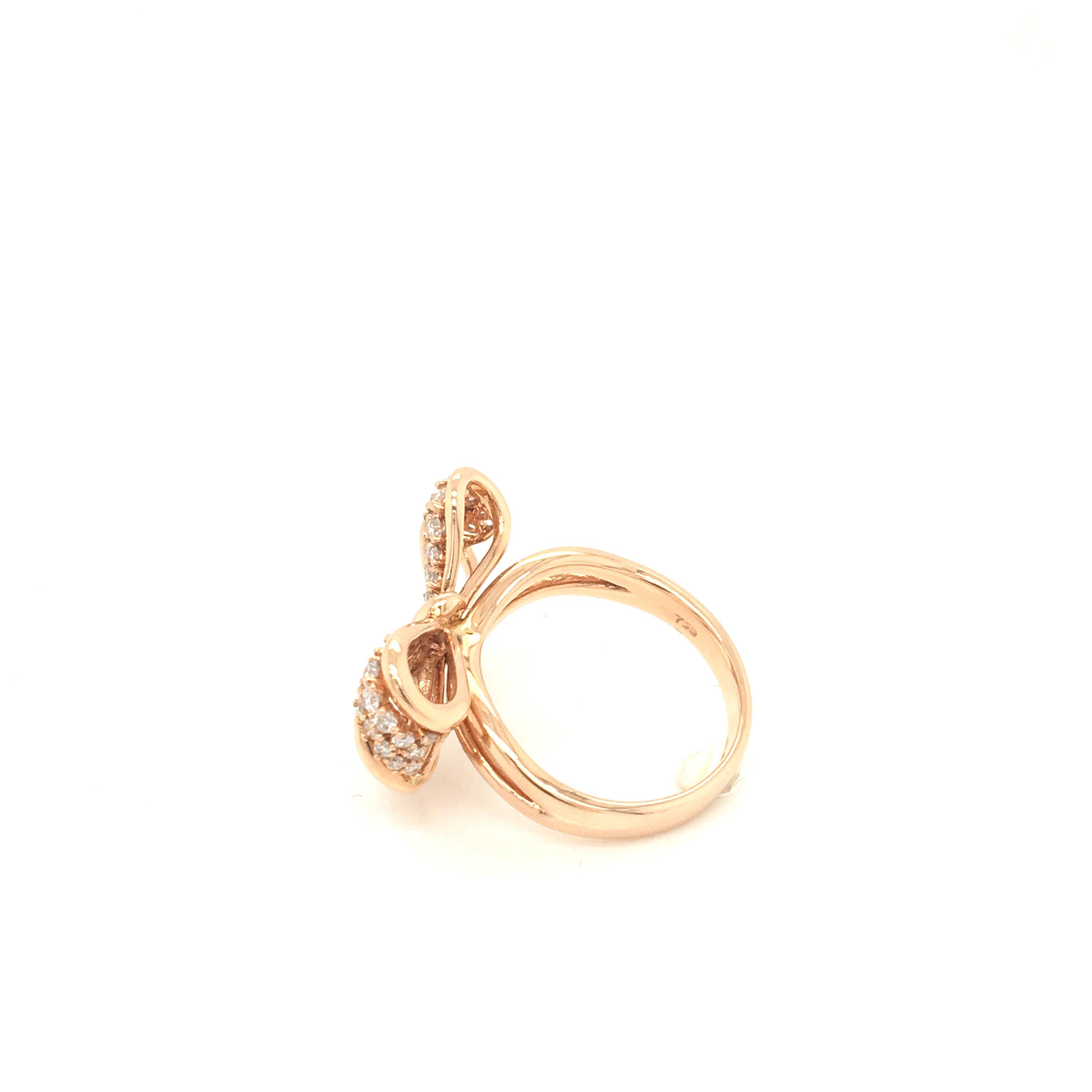 Diamond Bow Ring Rose Gold with Box For Sale 2