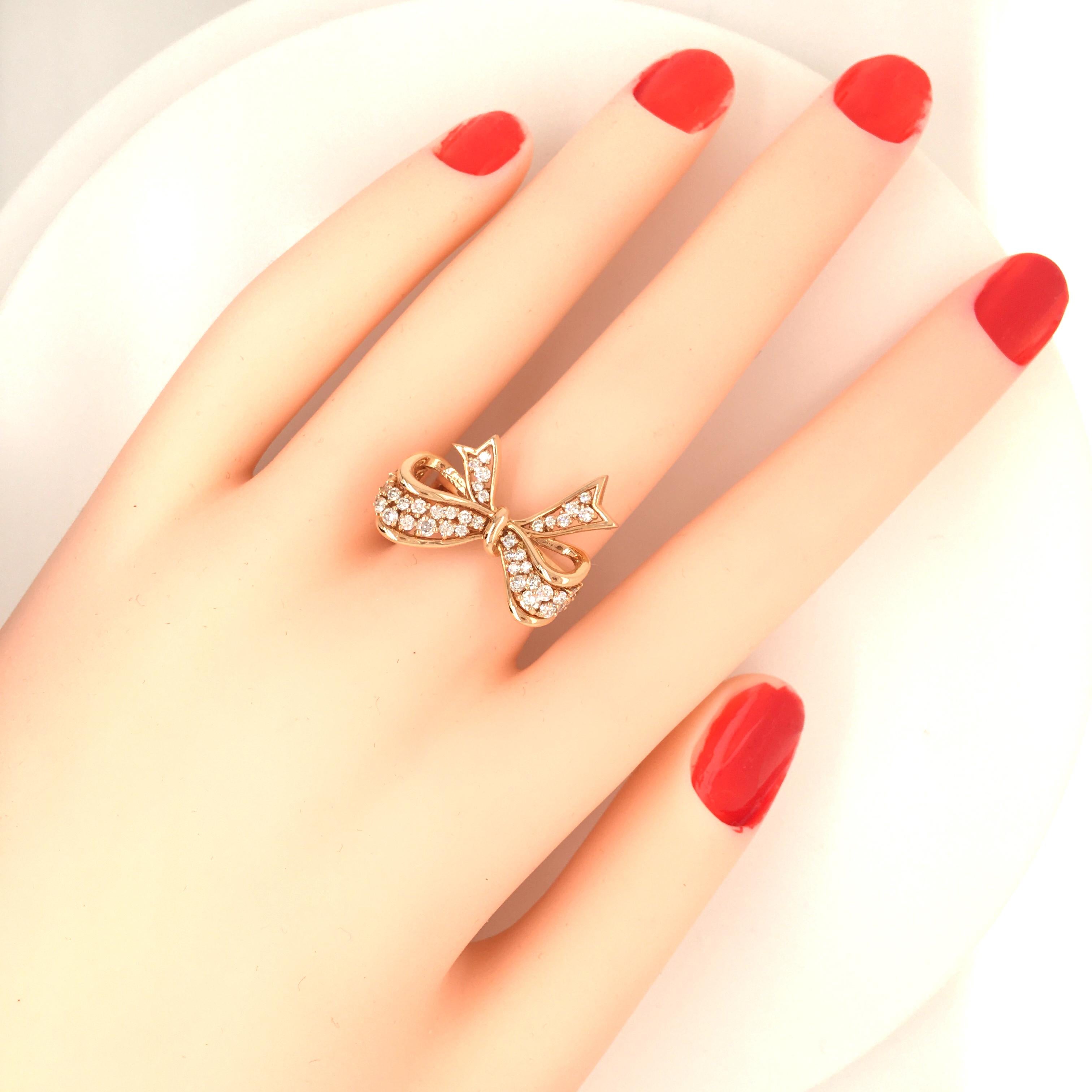 Diamond Bow Ring Rose Gold with Box For Sale 3