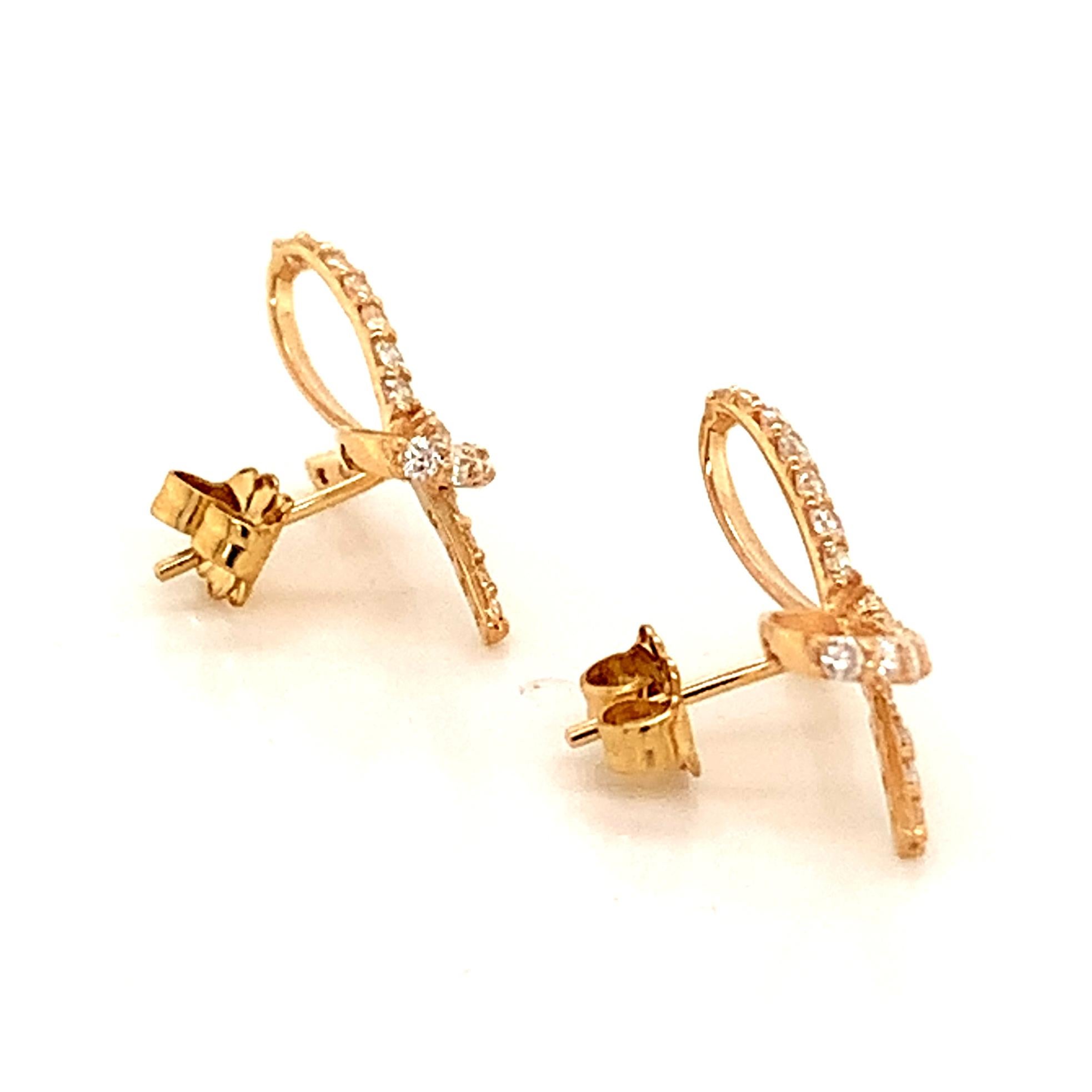 Women's Diamond Bow Stud Earrings 14k Gold 0.5 Tcw Certified For Sale