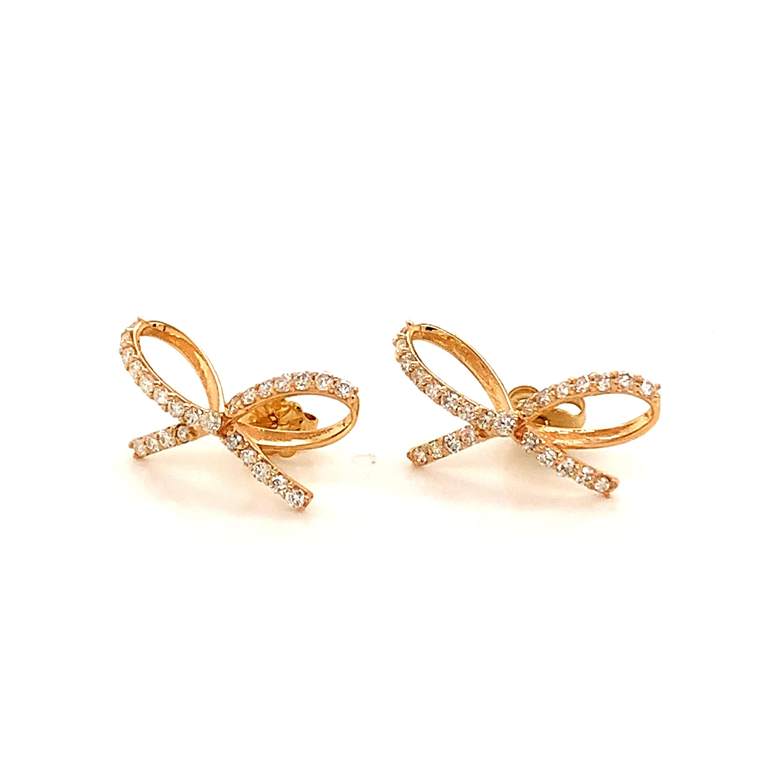 Diamond Bow Stud Earrings 14k Gold 0.5 Tcw Certified For Sale 2