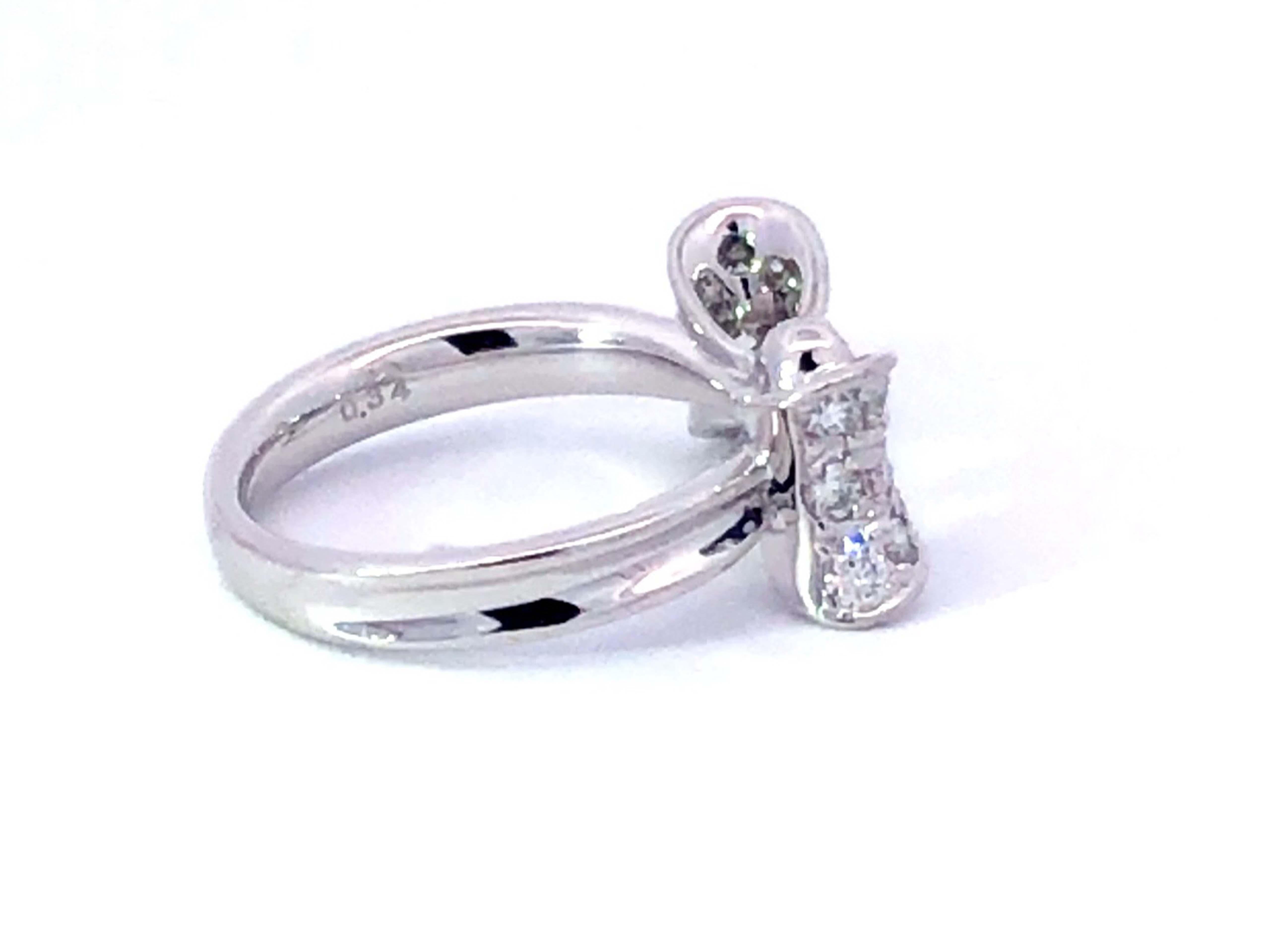 Women's or Men's Diamond Bowtie Ring in 18k White Gold For Sale