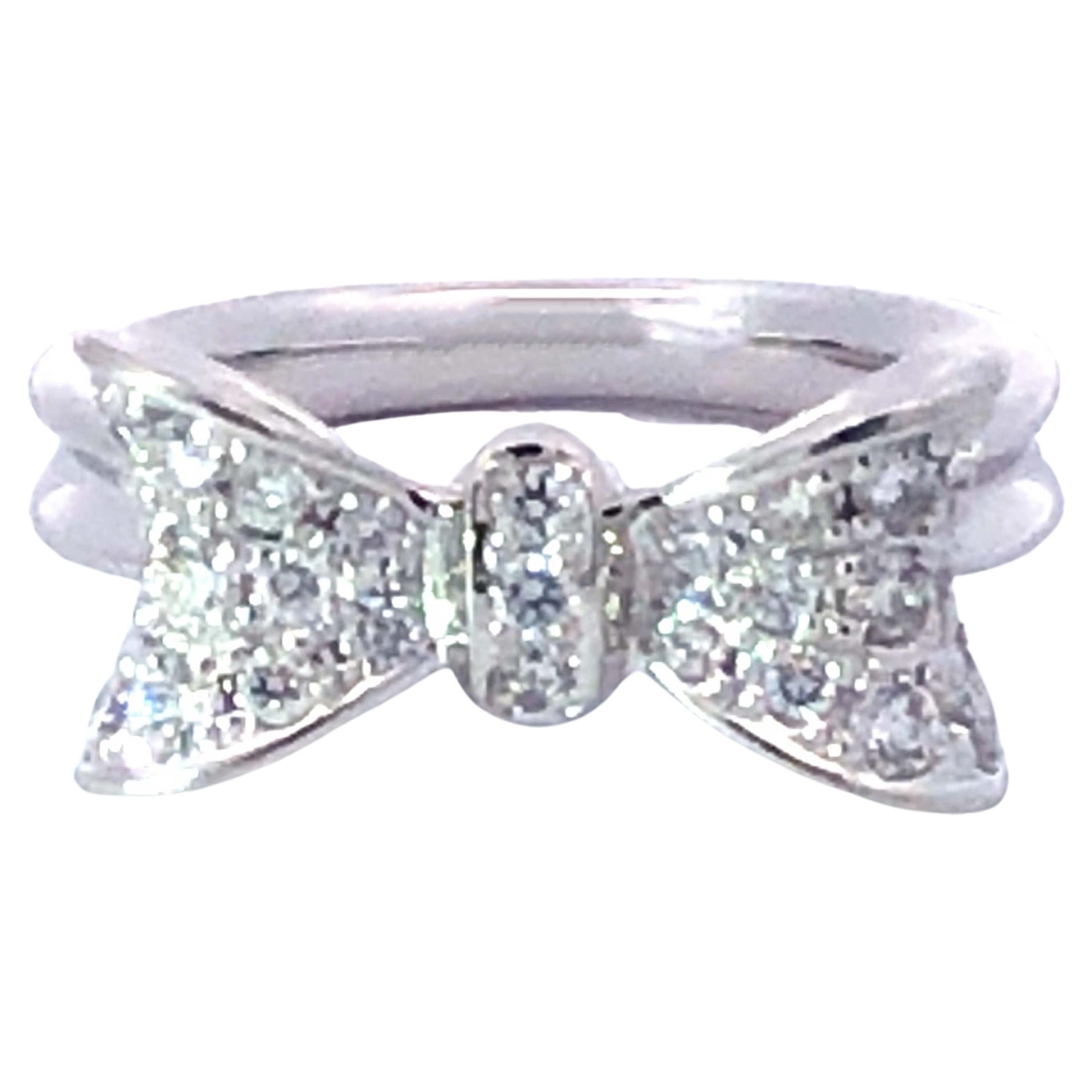 Diamond Bowtie Ring in 18k White Gold For Sale