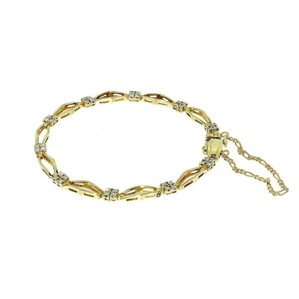 Women's or Men's Diamond Box Chain Double Link Yellow Gold Bracelet