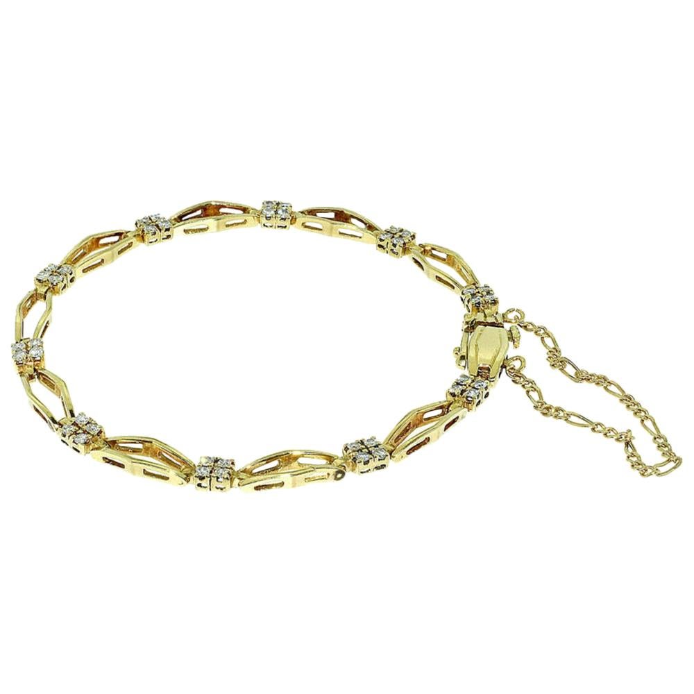 Diamond Box Chain Double Link Yellow Gold Bracelet