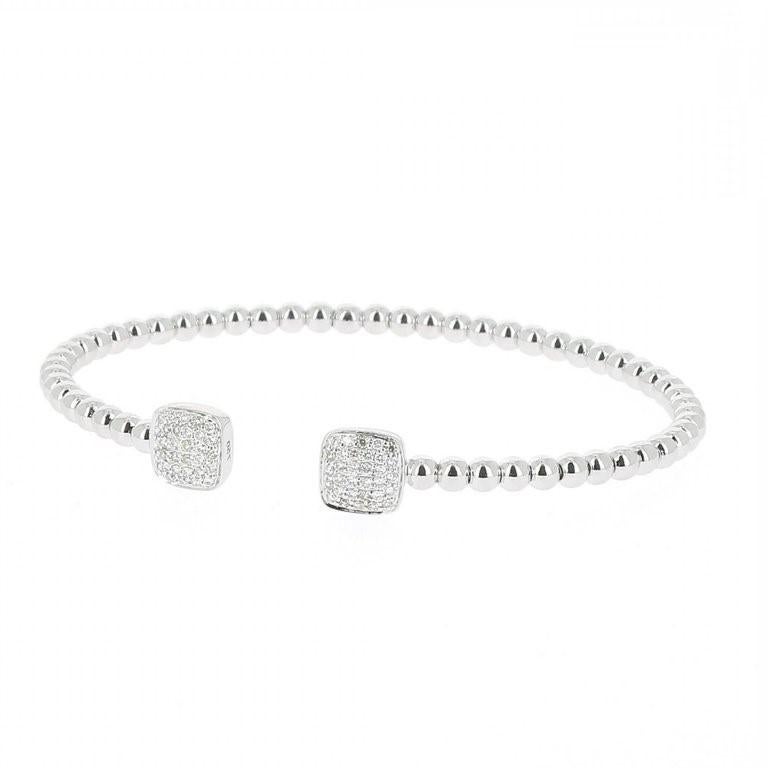 Contemporary 0.92 Carat White Diamond Cuff Bracelet set with 64 Round Diamonds 18K White-Gold For Sale