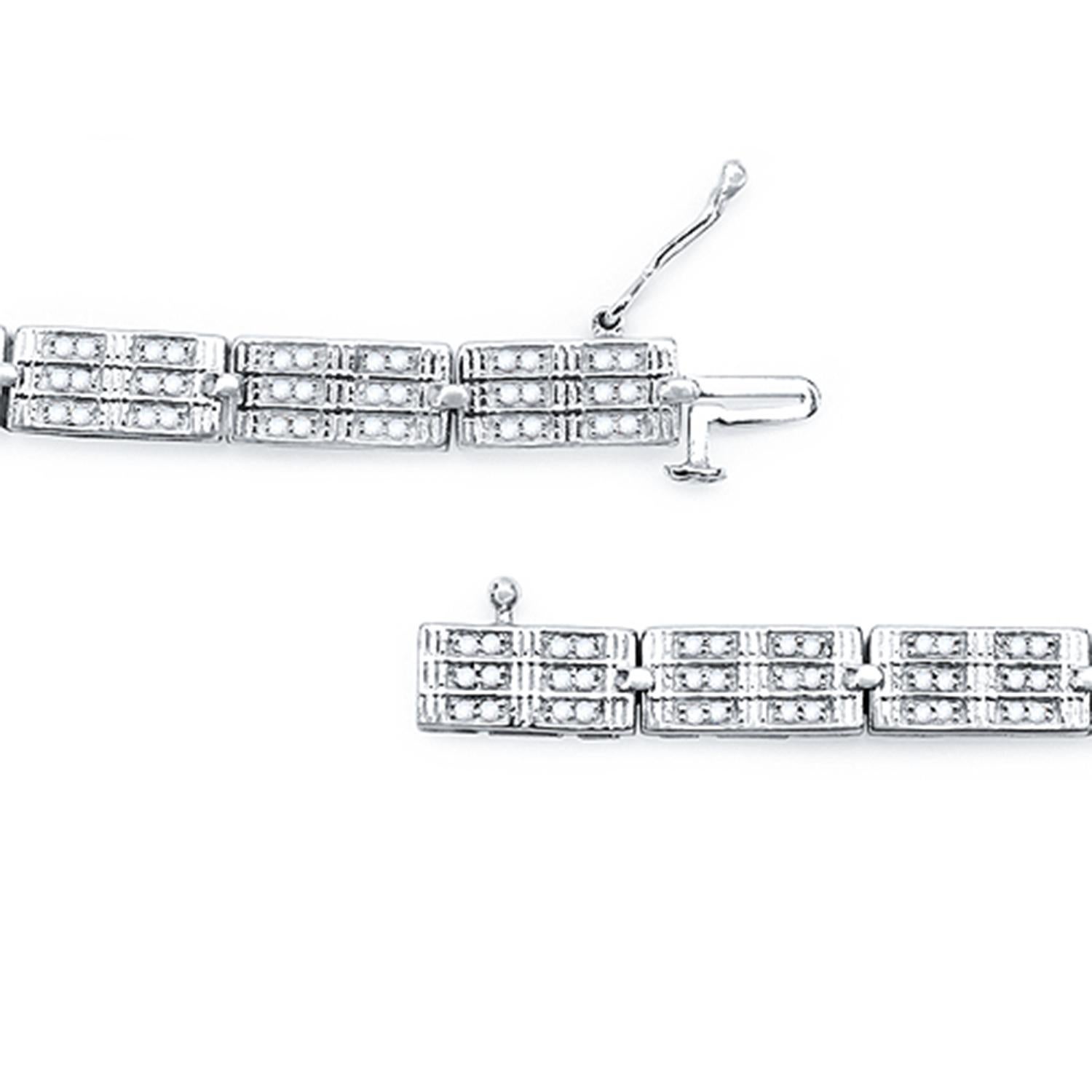 Pulsera de diamantes 1,1 quilates Plata chapada en oro blanco de 14 quilates Corte redondo en venta