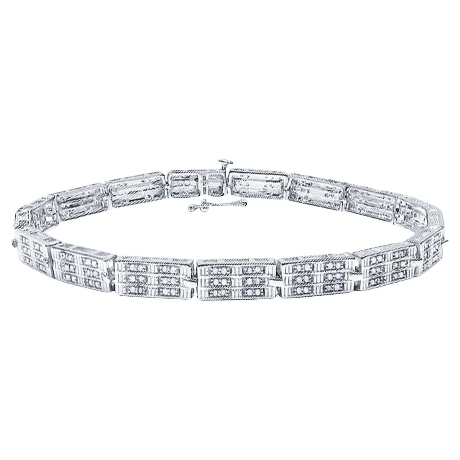 Diamond Bracelet 1.1 Carats 14K White Gold Plated Silver