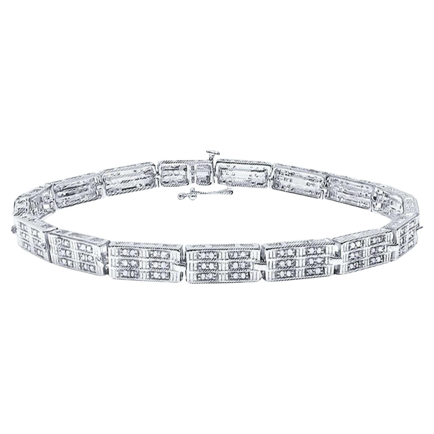 Bracciale con diamanti da 1,1 carati in oro bianco 14K placcato argento
