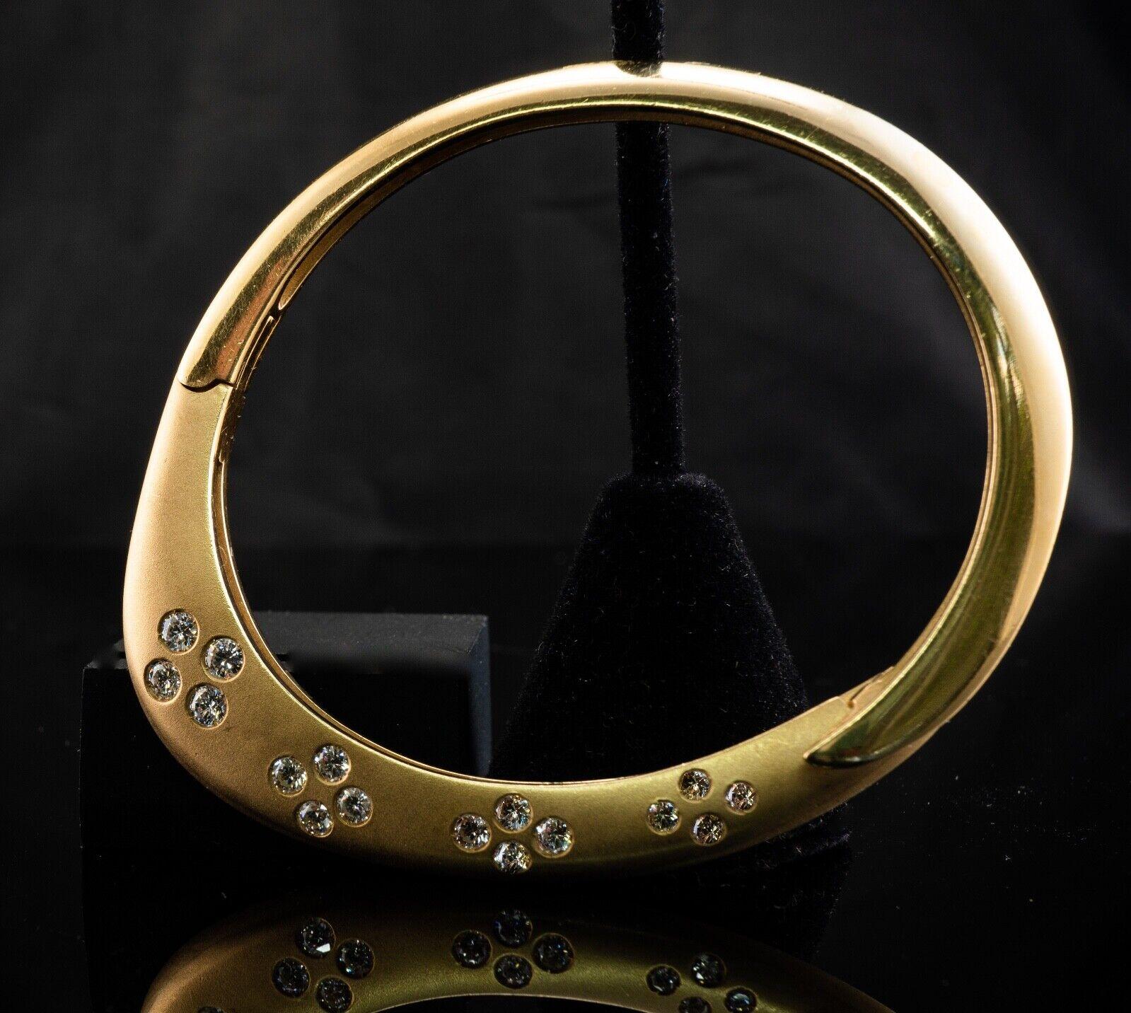 Round Cut Diamond Bracelet 14K Gold Bangle by Jean 1.62 TDW For Sale