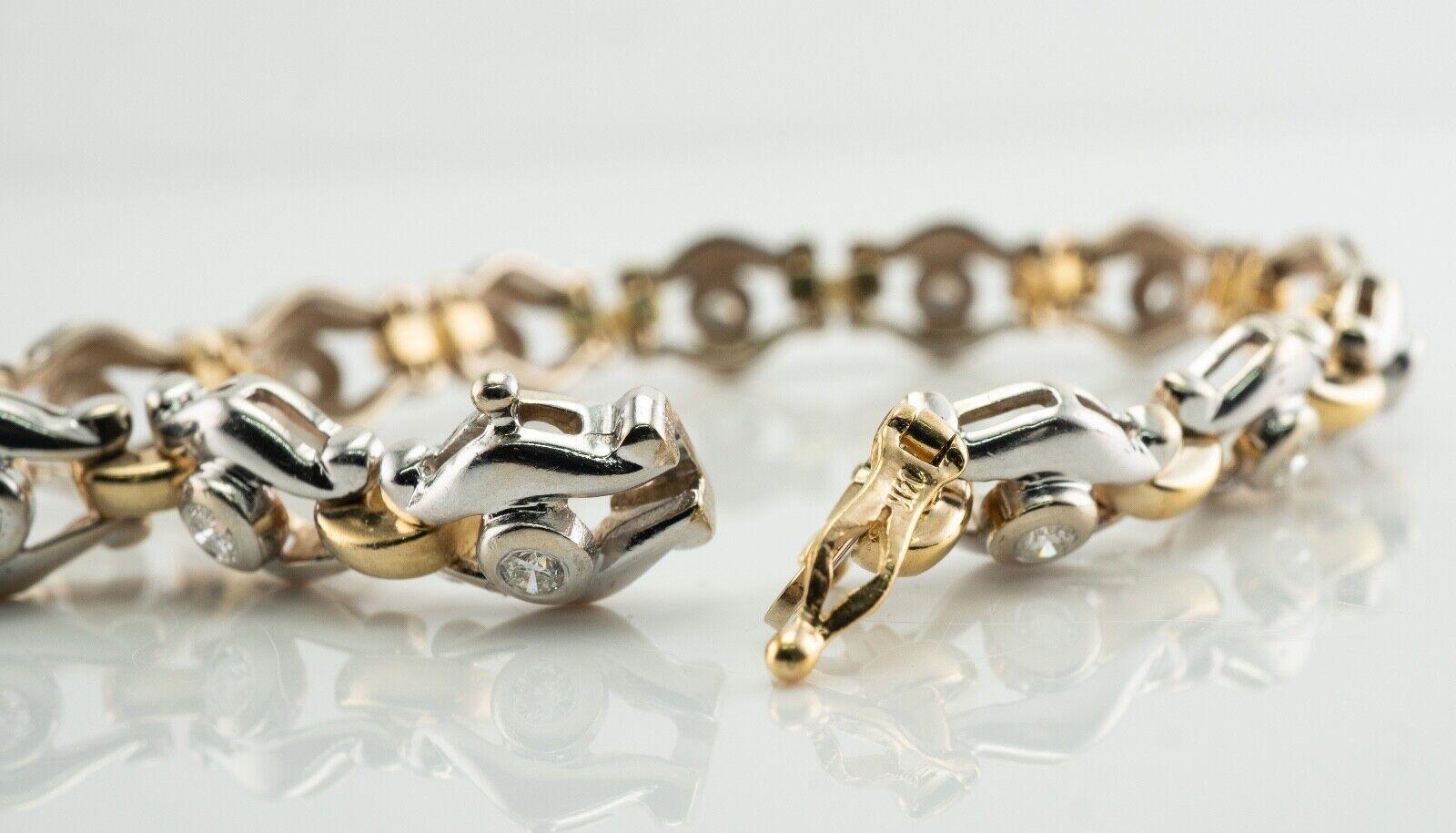 Bracelet vintage en or blanc et jaune 14 carats avec diamants 1,40 TDW Pour femmes en vente