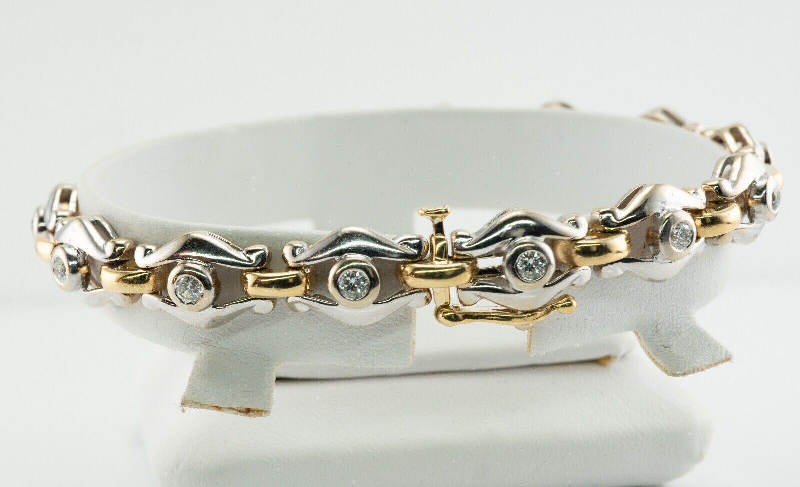 Bracelet vintage en or blanc et jaune 14 carats avec diamants 1,40 TDW en vente 2