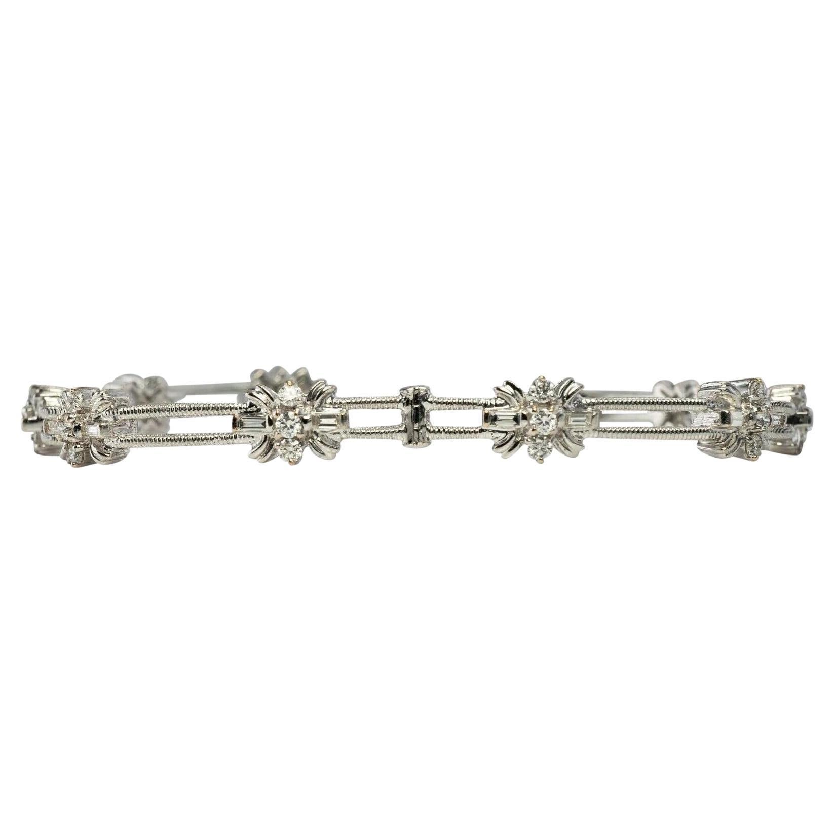 Diamond Bracelet 14K White Gold Flower 1.71 TDW