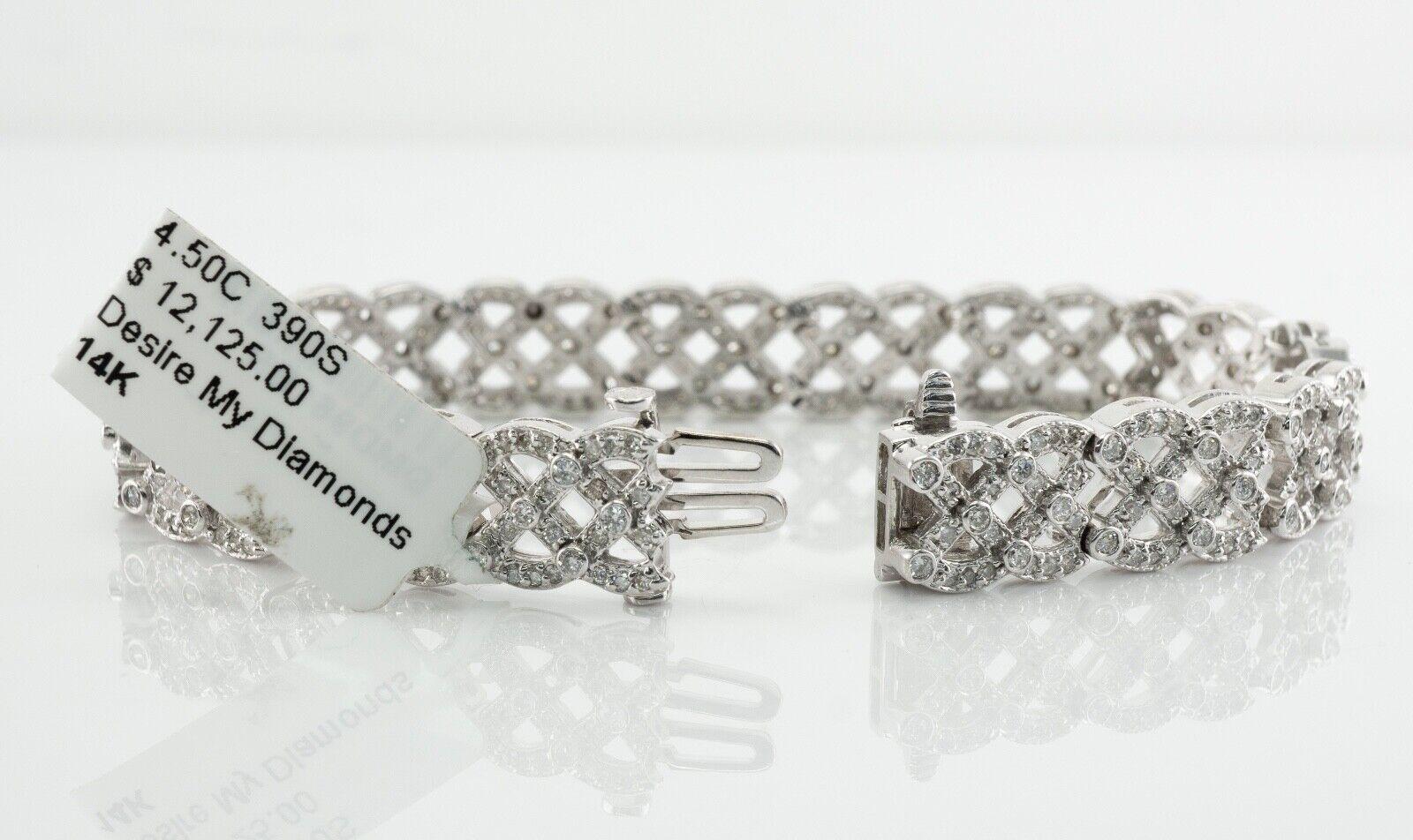 Bracelet en or blanc 14 carats avec treillis de diamants large de 4,50 TDW Pour femmes en vente